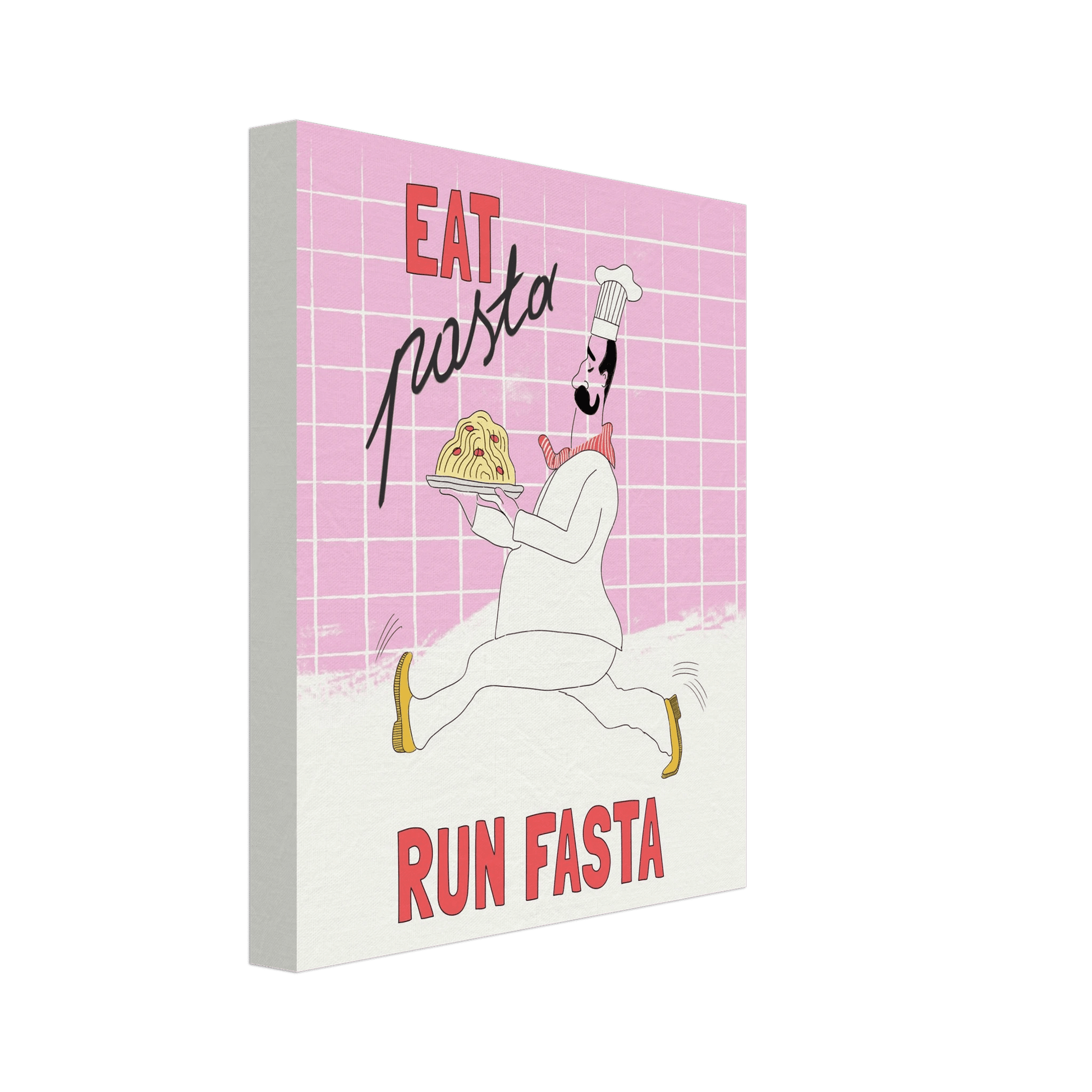 Eat Pasta Run Fasta Poster – Playful Kitchen Wall Art Print (Light Pink) - Evergreen Posters