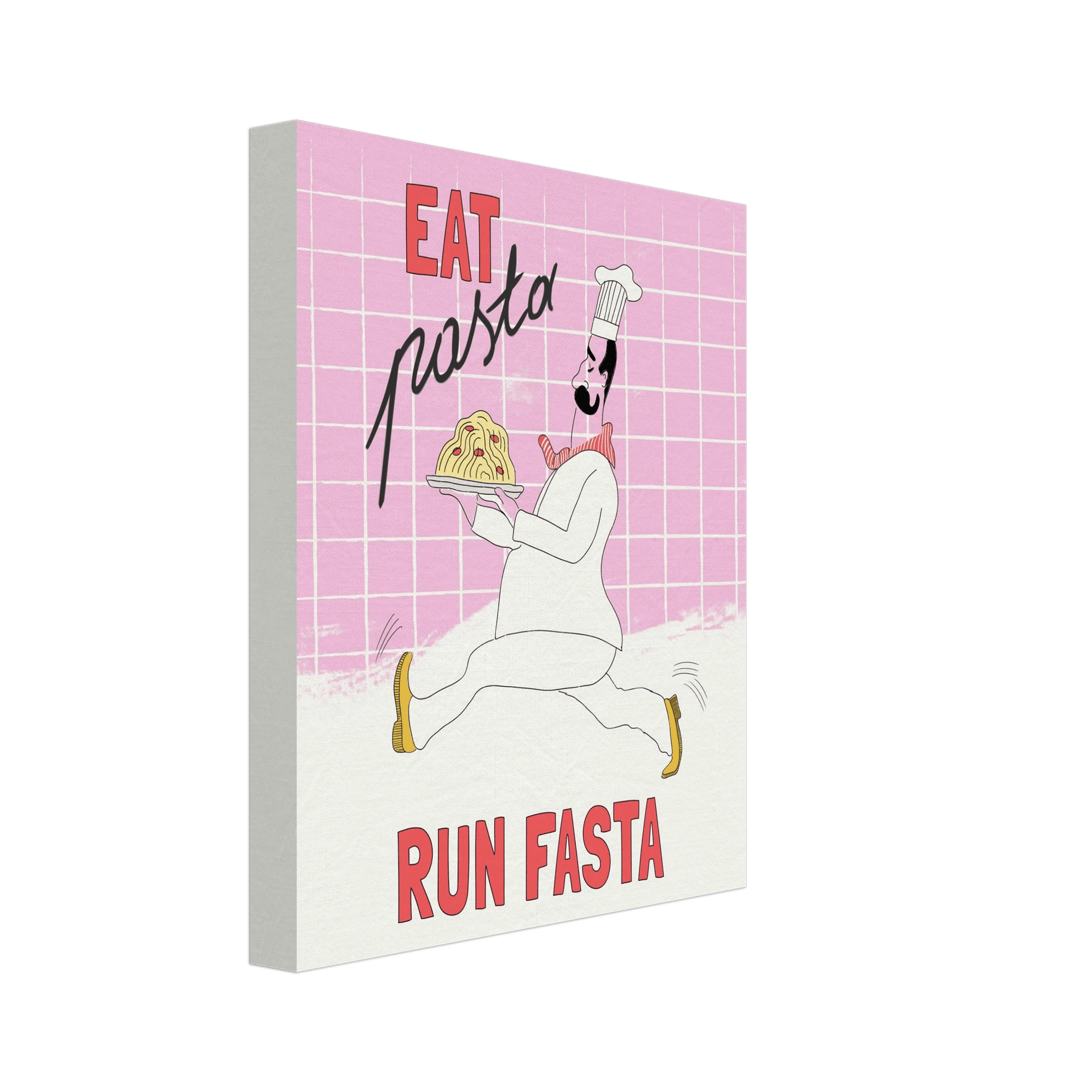 Eat Pasta Run Fasta Poster – Playful Kitchen Wall Art Print (Light Pink) - Evergreen Posters