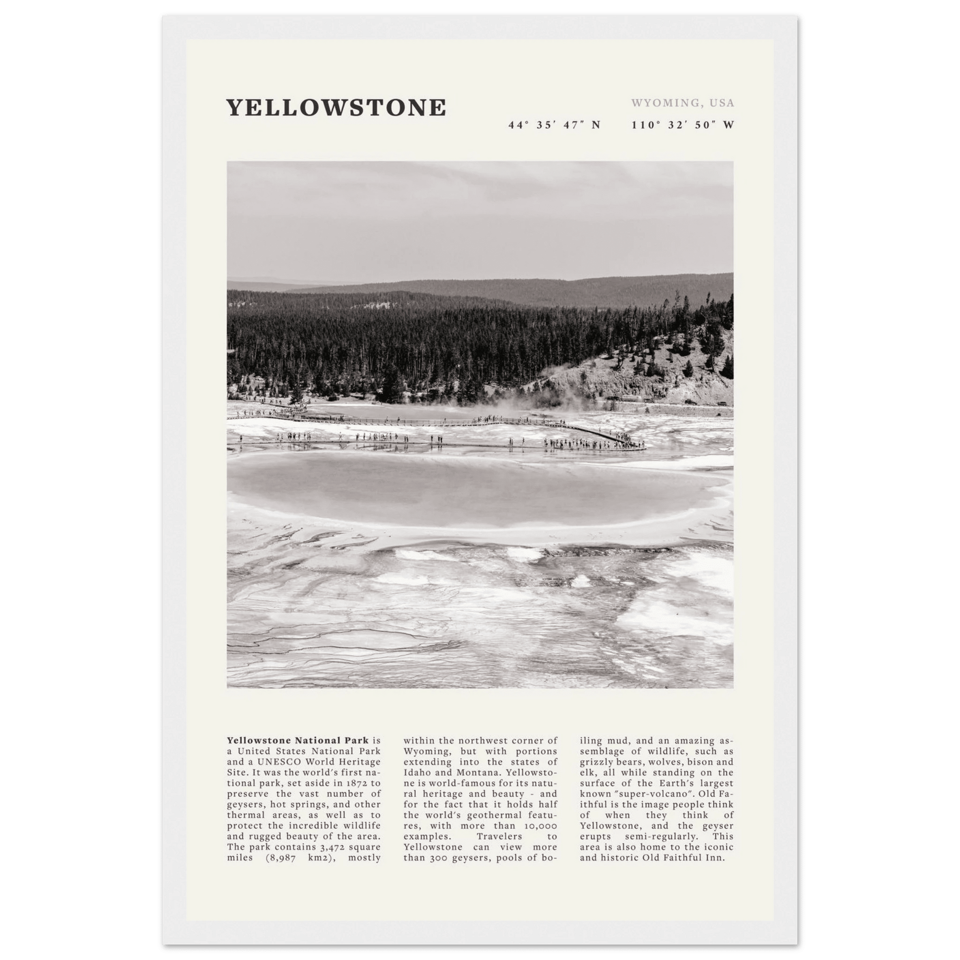 Yellowstone Poster | Black & White Grand Prismatic Spring Wall Art | WY Print - Evergreen Posters