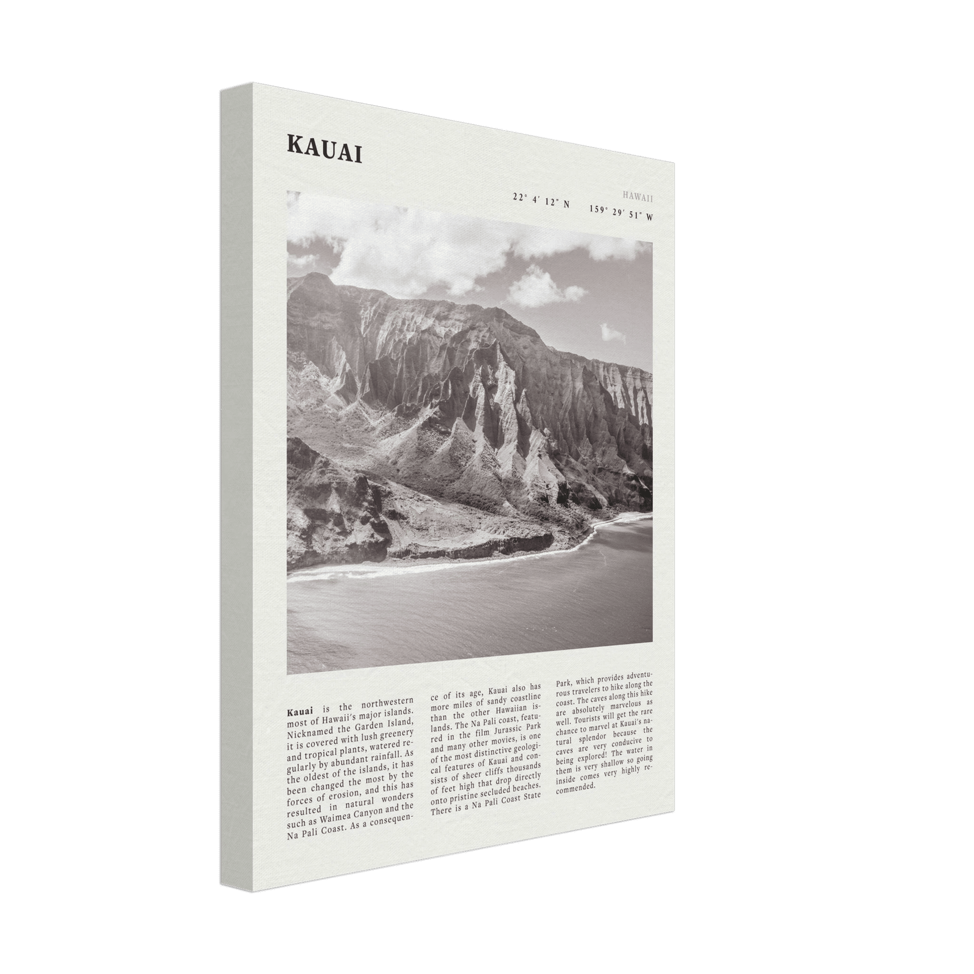 Kauai Poster | Black & White Na Pali Coast Wall Art | Hawaii Travel Print Decor - Evergreen Posters