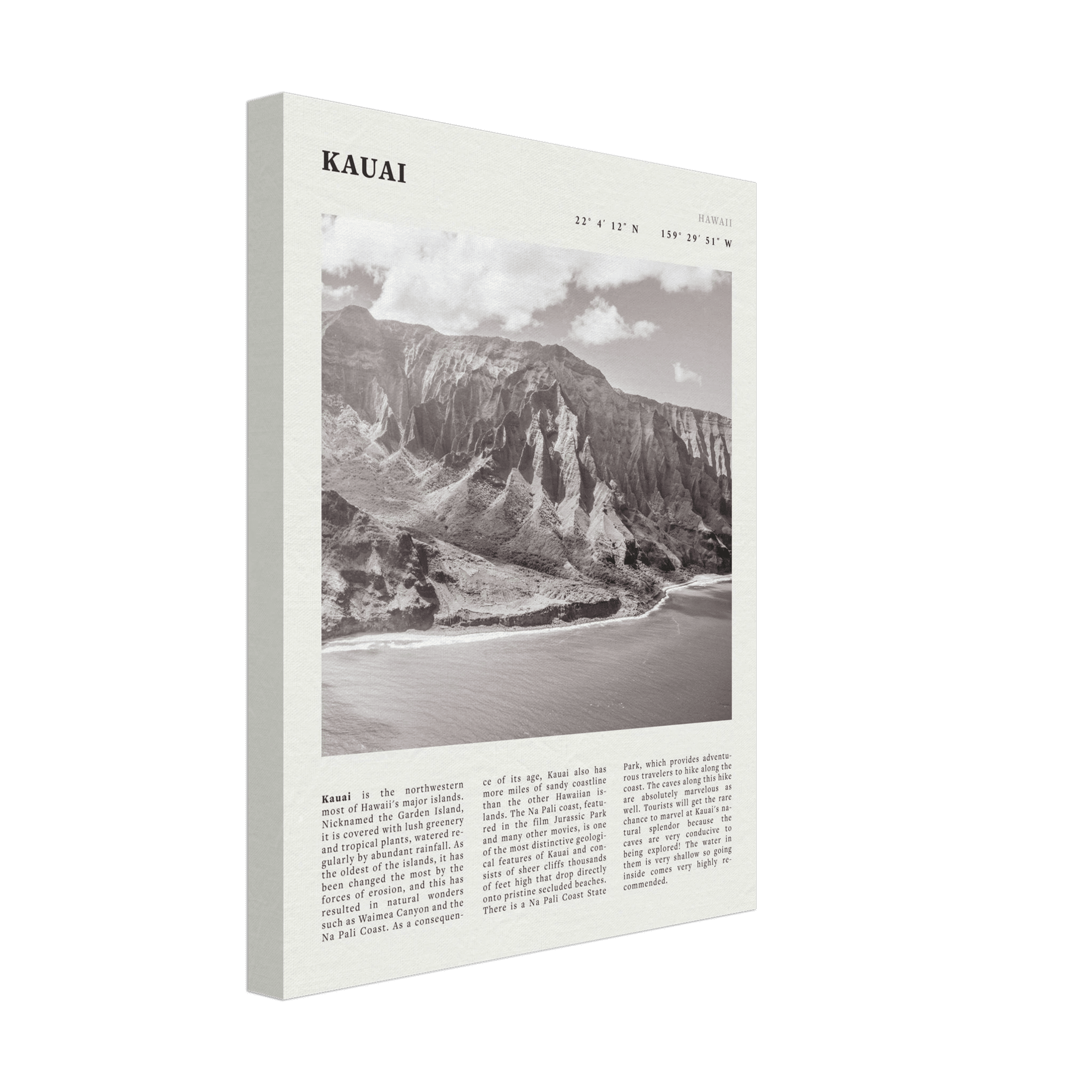 Kauai Poster | Black & White Na Pali Coast Wall Art | Hawaii Travel Print Decor - Evergreen Posters