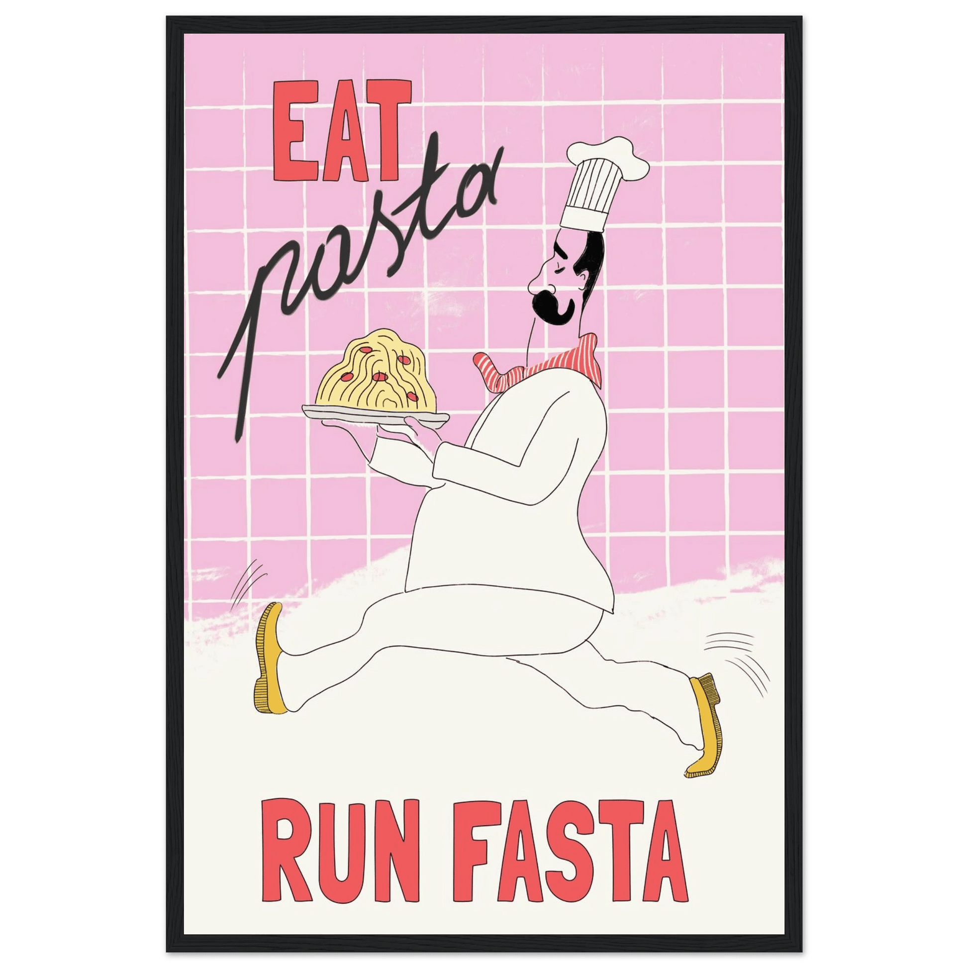 Eat Pasta Run Fasta Poster – Playful Kitchen Wall Art Print (Light Pink) - Evergreen Posters