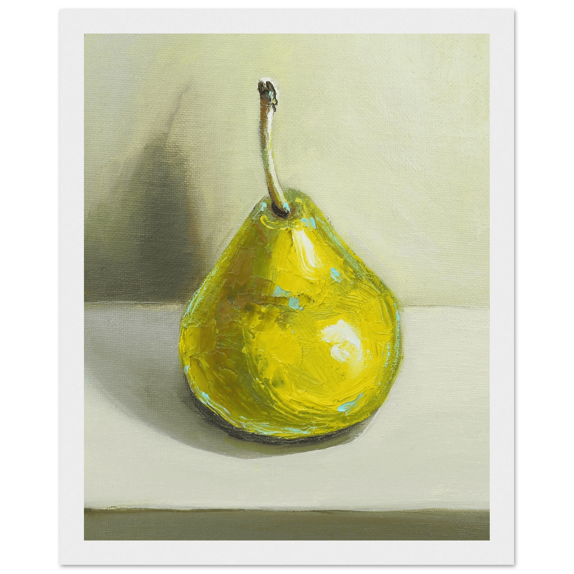 Pear Print | Green Pear Oil Painting Wall Art | Kitchen Poster - Evergreen Posters
