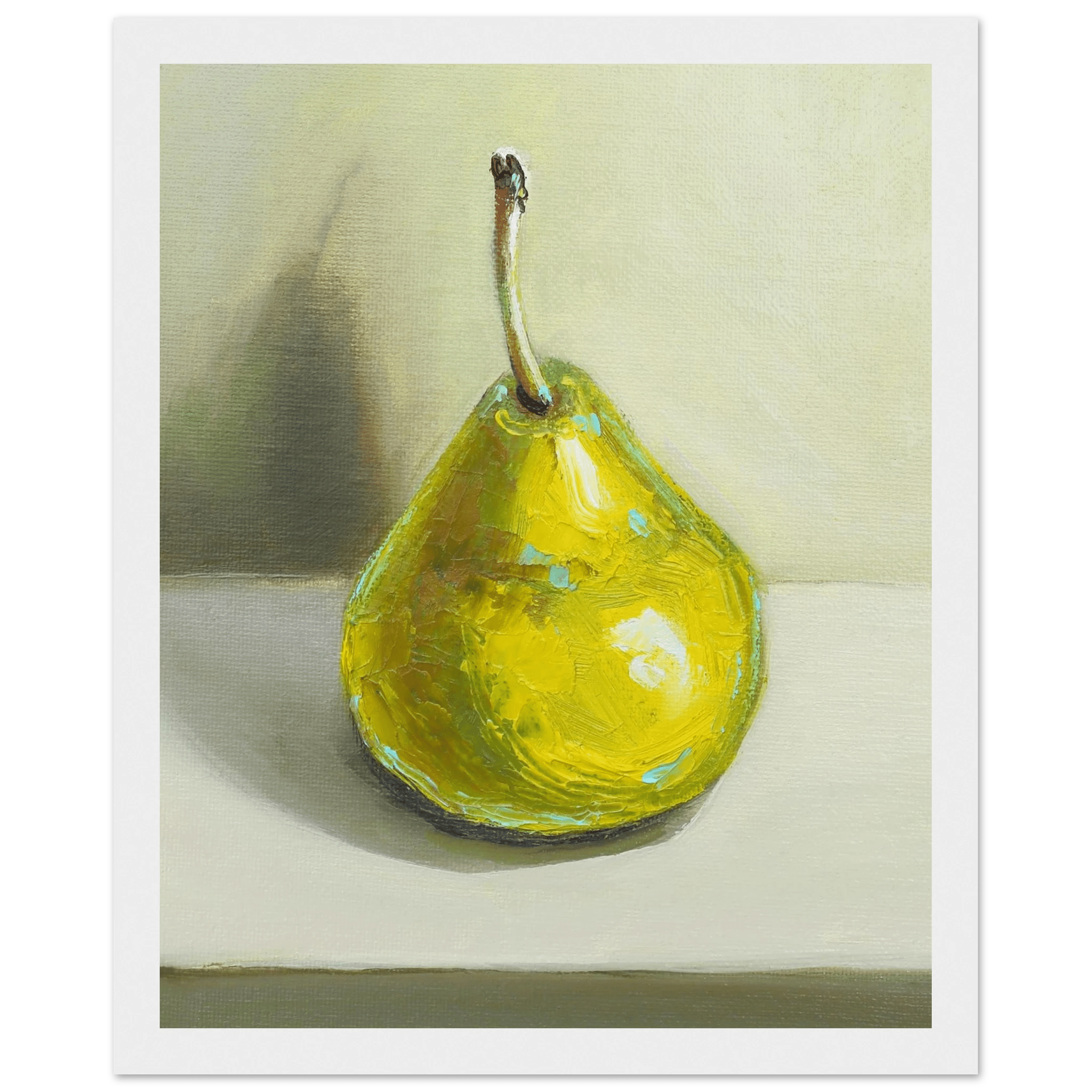 Pear Print | Green Pear Oil Painting Wall Art | Kitchen Poster - Evergreen Posters