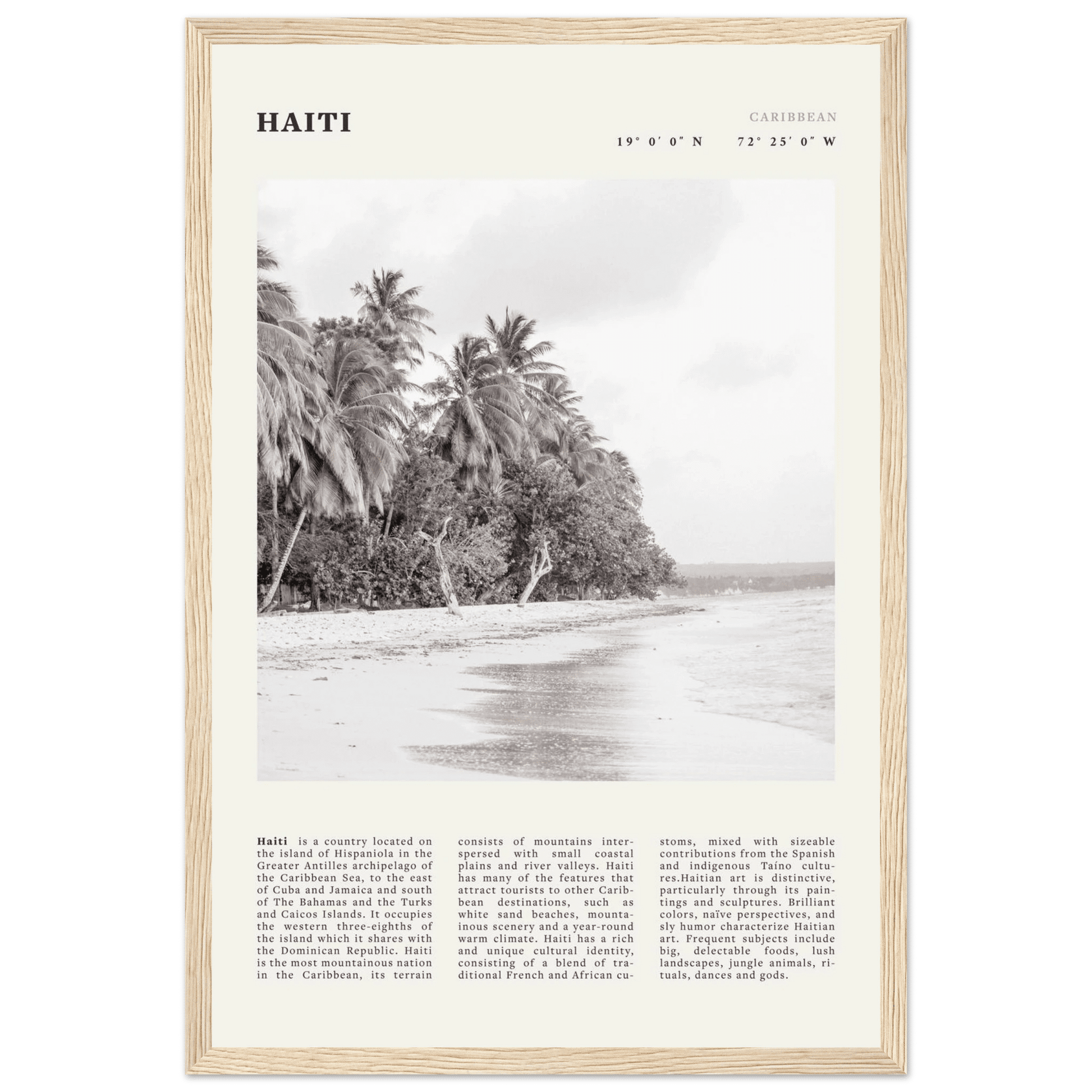 Haiti Poster | Black & White Caribbean Beach Wall Art | Tropical Travel Print - Evergreen Posters