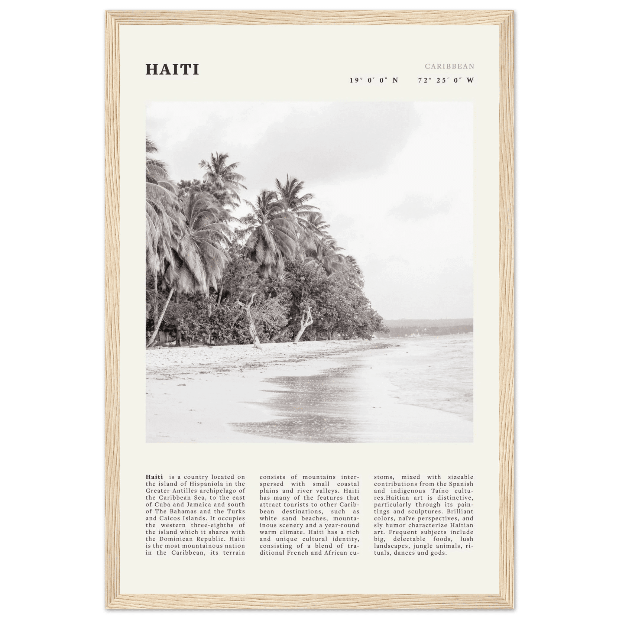 Haiti Poster | Black & White Caribbean Beach Wall Art | Tropical Travel Print - Evergreen Posters
