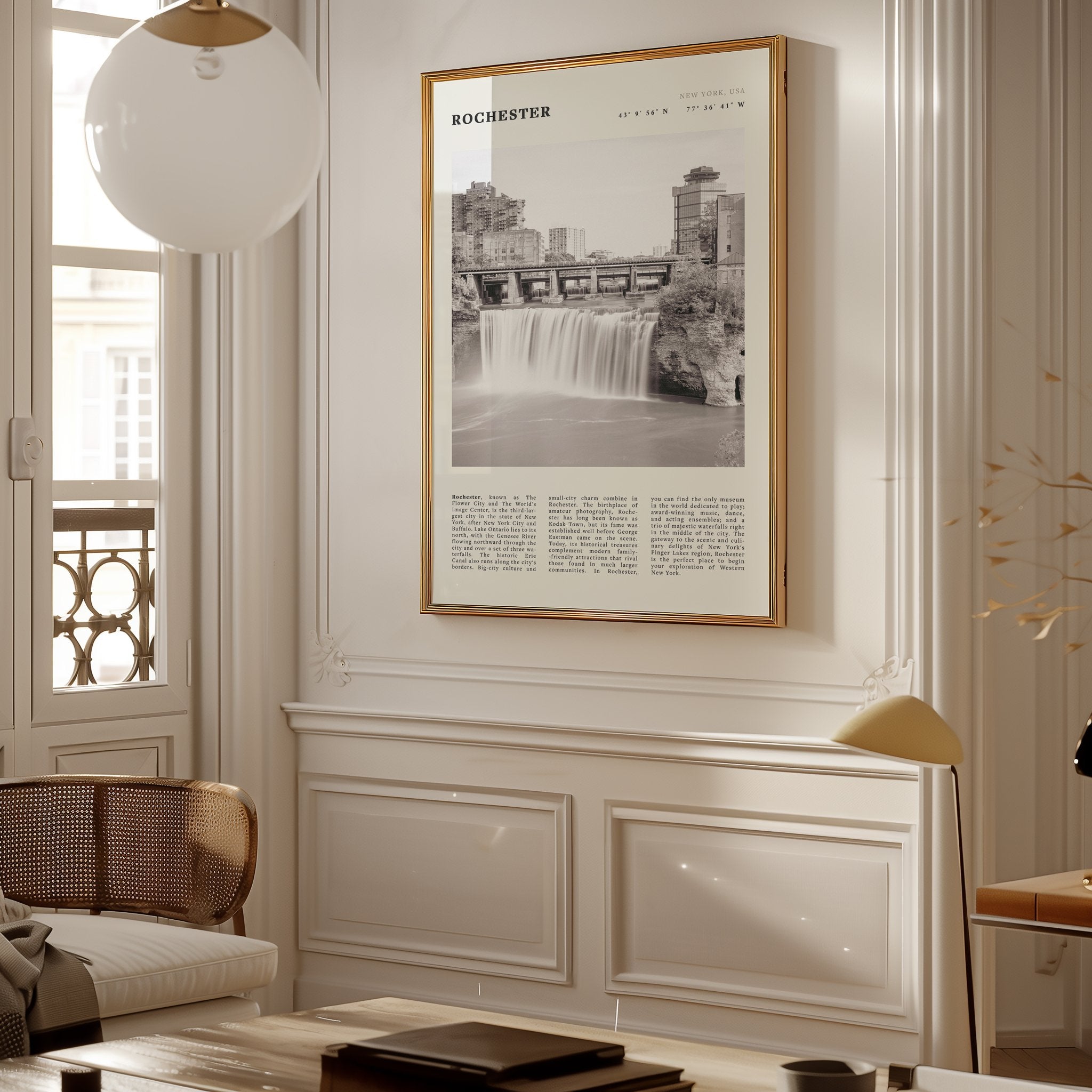 Rochester Poster | Black & White High Falls Wall Art | New York Travel Print - Evergreen Posters