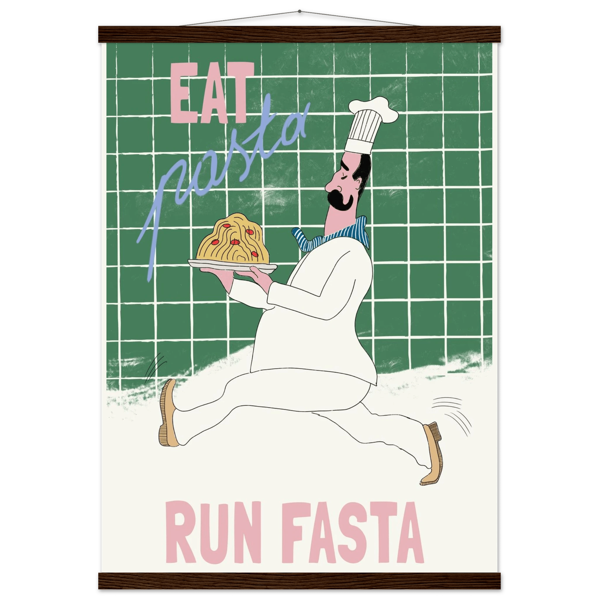 Eat Pasta Run Fasta Poster – Playful Kitchen Wall Art Print (Green Edition) - Evergreen Posters