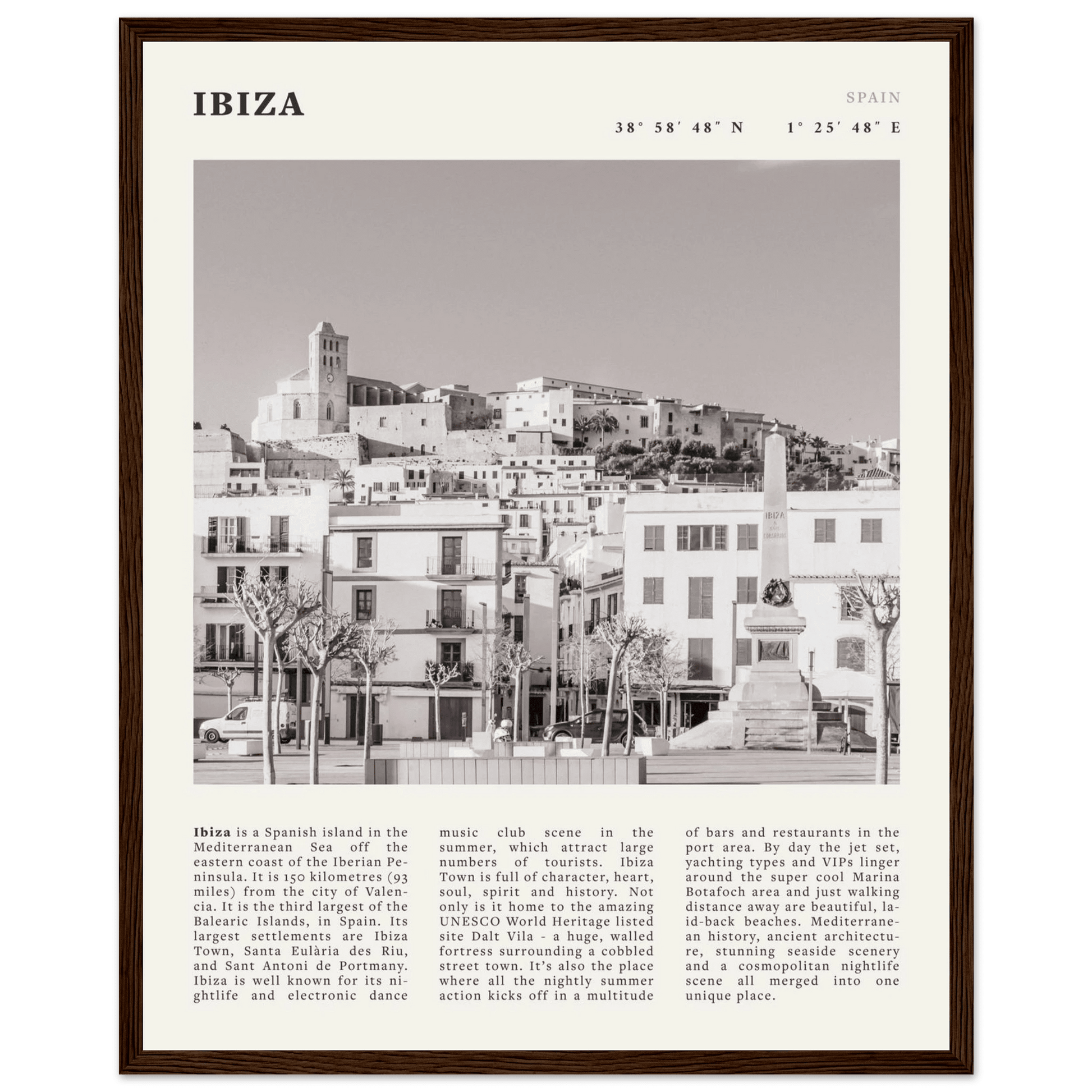 Ibiza Poster | Black & White Spanish Island Wall Art | Spain Travel Print - Evergreen Posters