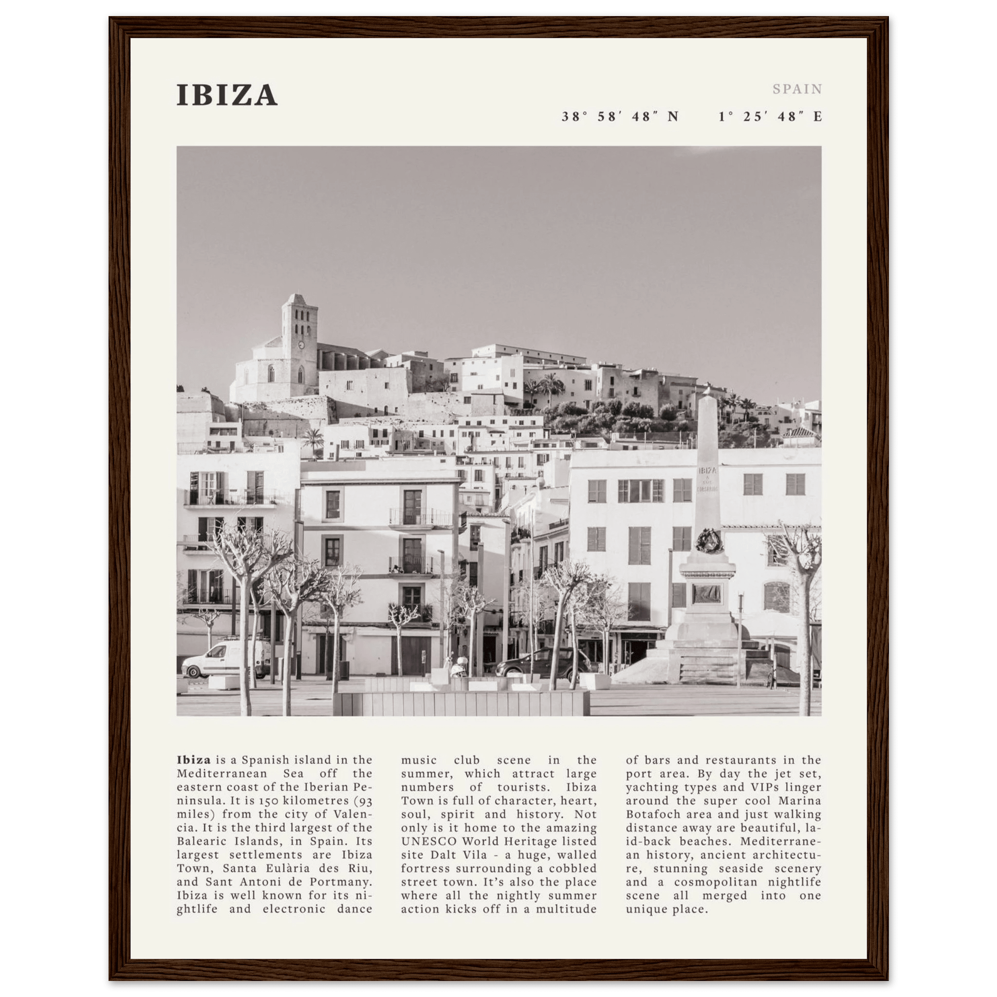Ibiza Poster | Black & White Spanish Island Wall Art | Spain Travel Print - Evergreen Posters