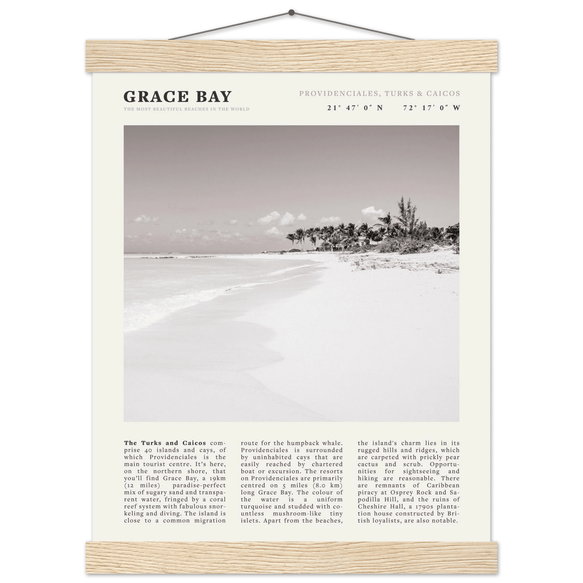 Grace Bay Poster | Black & White Turks & Caicos Wall Art | Caribbean Beach Print - Evergreen Posters
