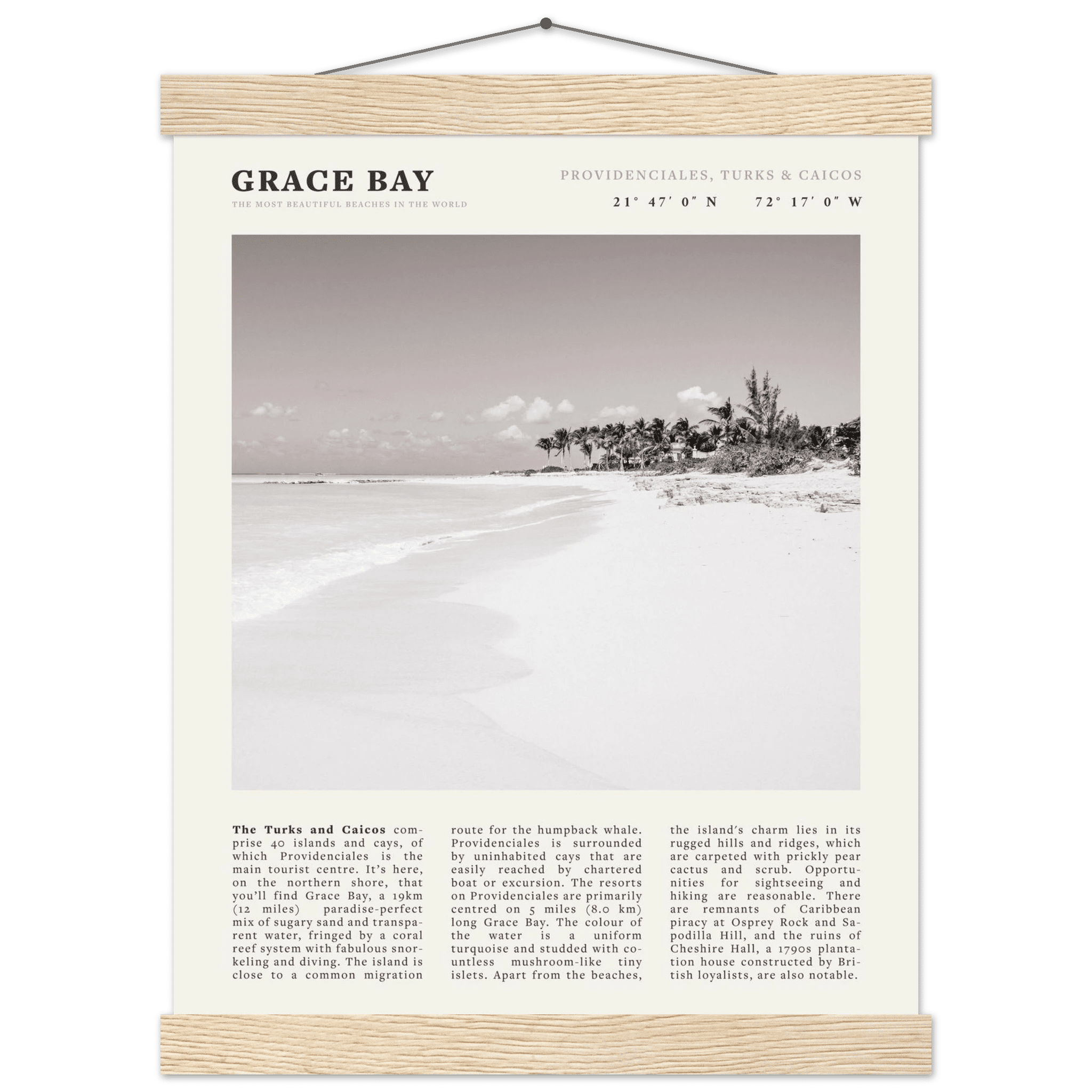 Grace Bay Poster | Black & White Turks & Caicos Wall Art | Caribbean Beach Print - Evergreen Posters