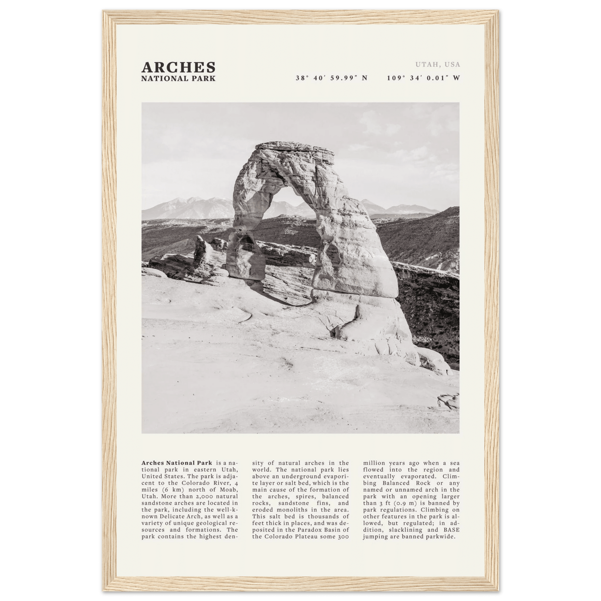 Arches National Park Poster | Black & White Utah Wall Art | Delicate Arch Print - Evergreen Posters