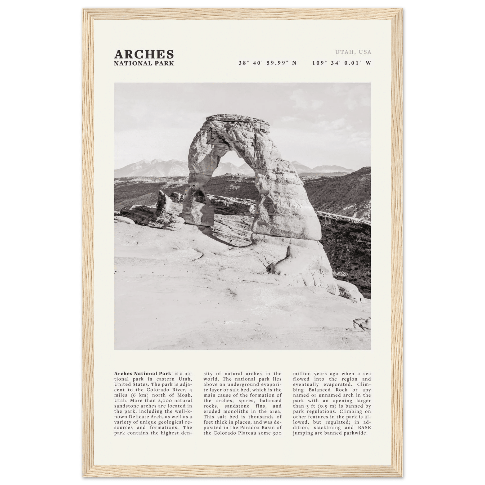 Arches National Park Poster | Black & White Utah Wall Art | Delicate Arch Print - Evergreen Posters