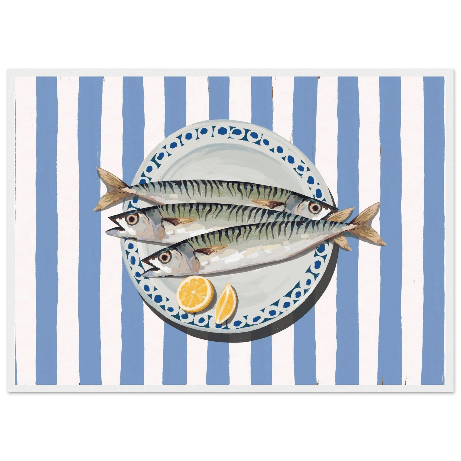 Sardines Print | Blue Stripe Fish Kitchen Wall Art | Coastal Food Poster - Evergreen Posters