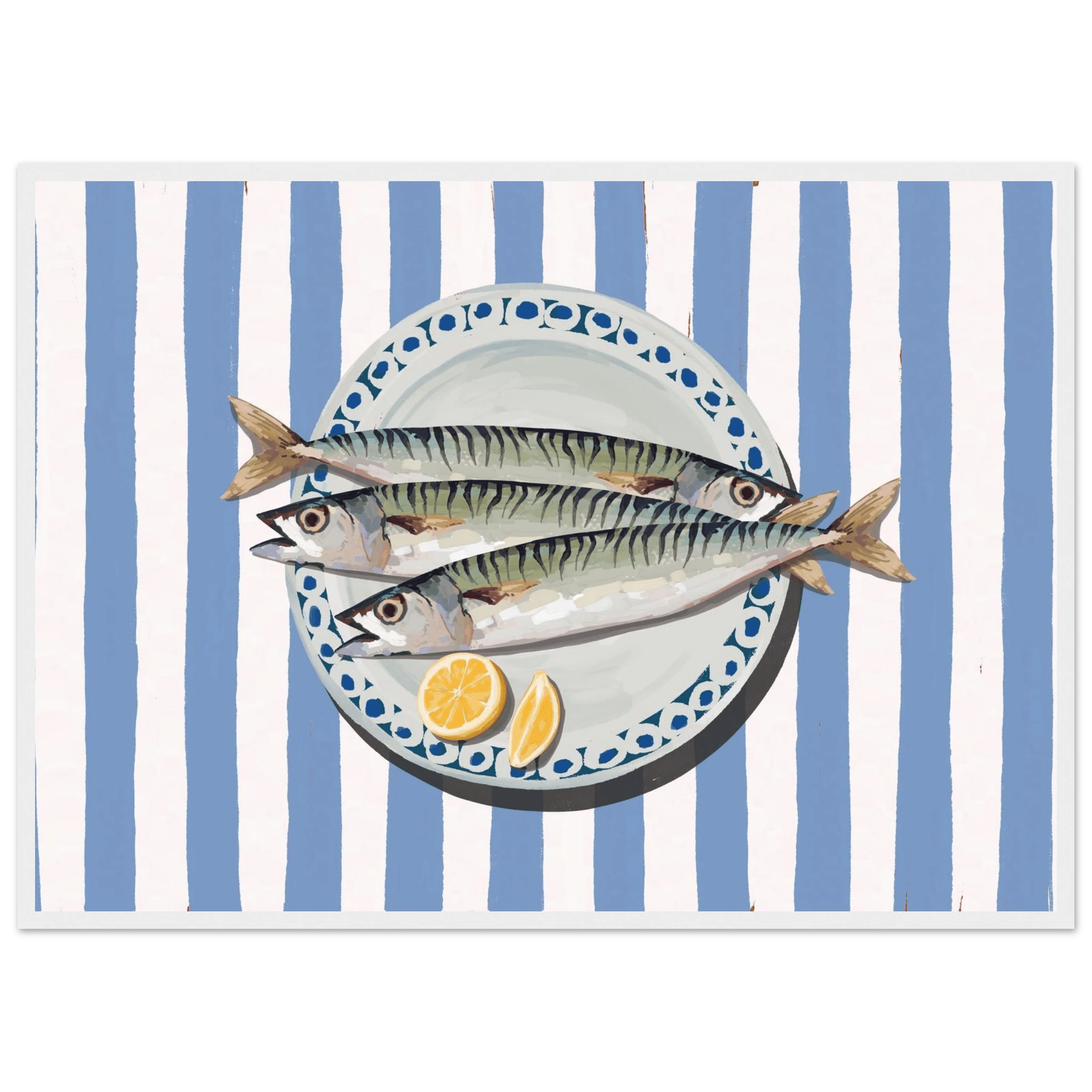 Sardines Print | Blue Stripe Fish Kitchen Wall Art | Coastal Food Poster - Evergreen Posters