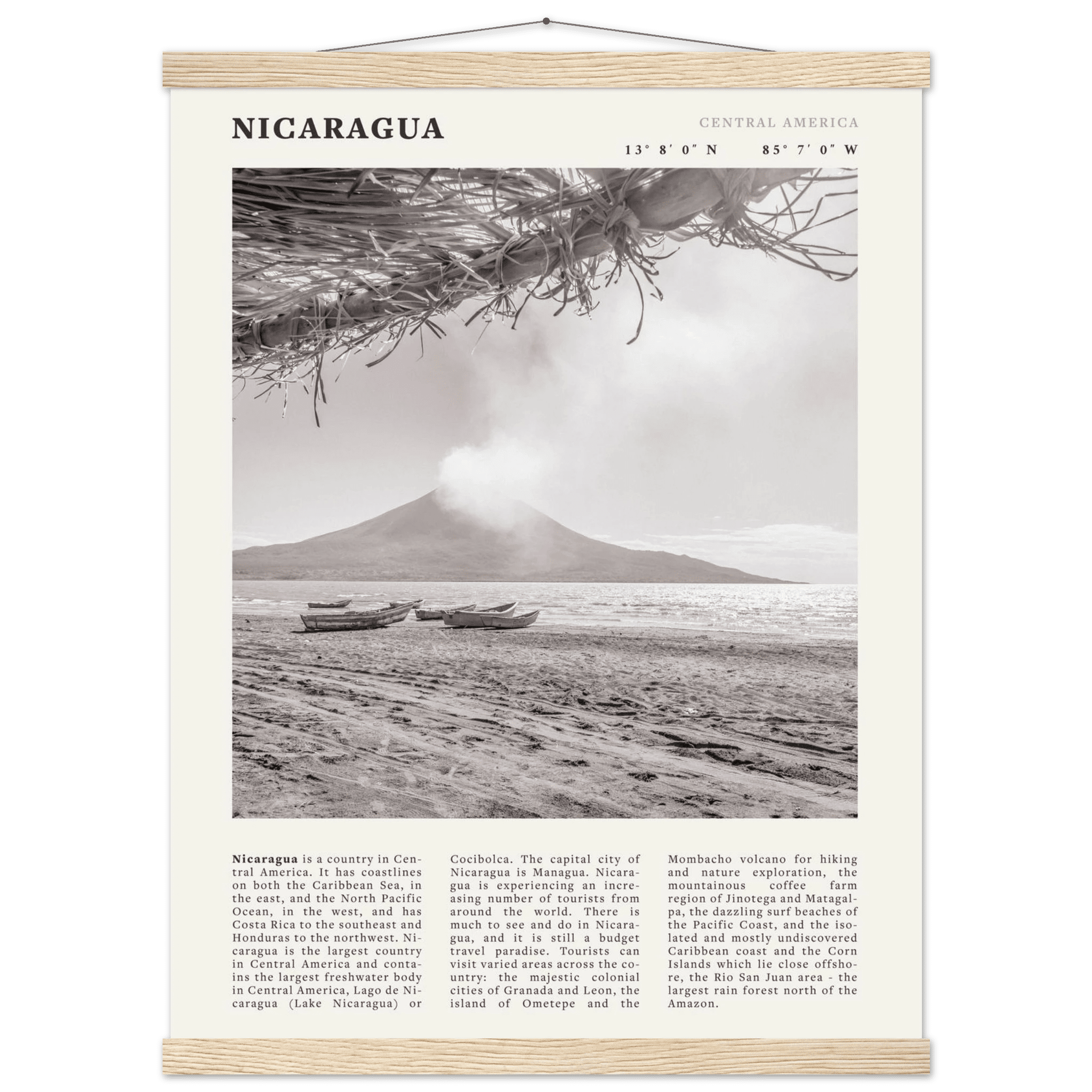 Nicaragua Poster | Black & White Volcano Wall Art | Central America Travel Print - Evergreen Posters