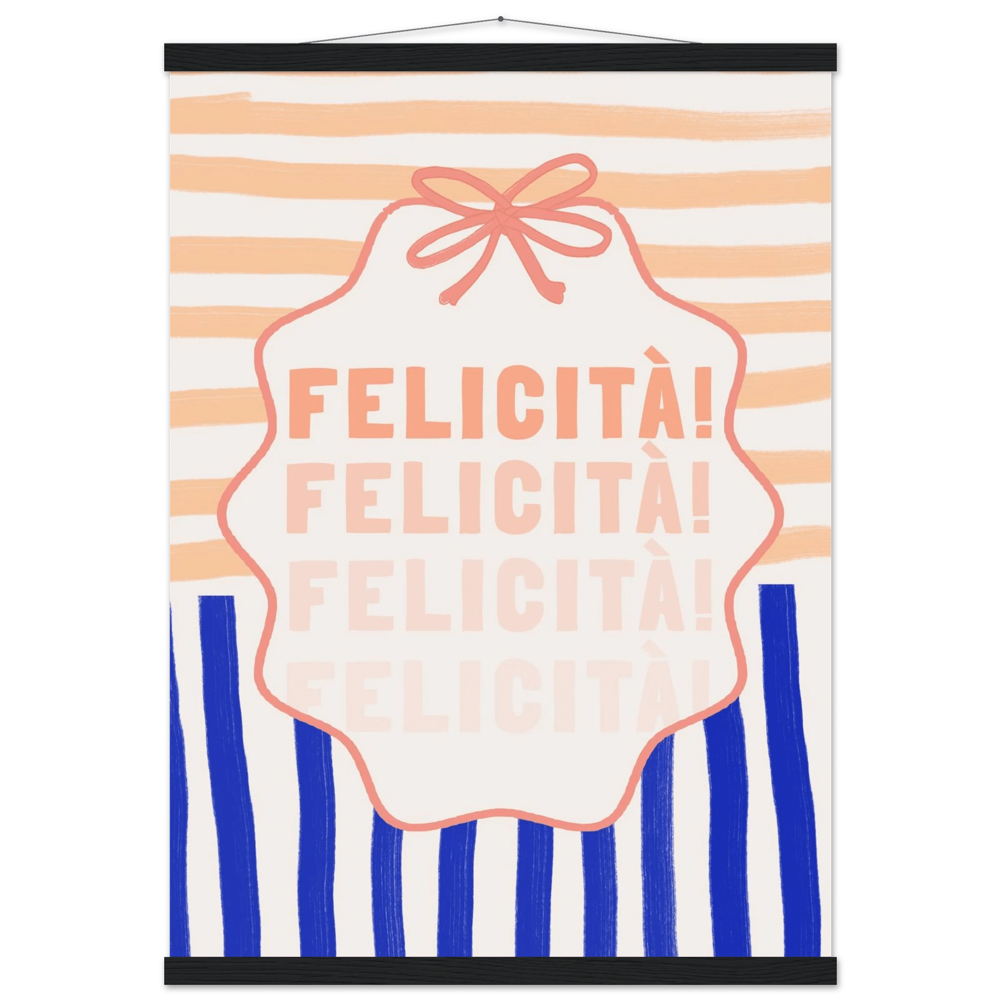 Felicità Italian Happiness Quote Print | Coquette Stripe Wall Art - Evergreen Posters