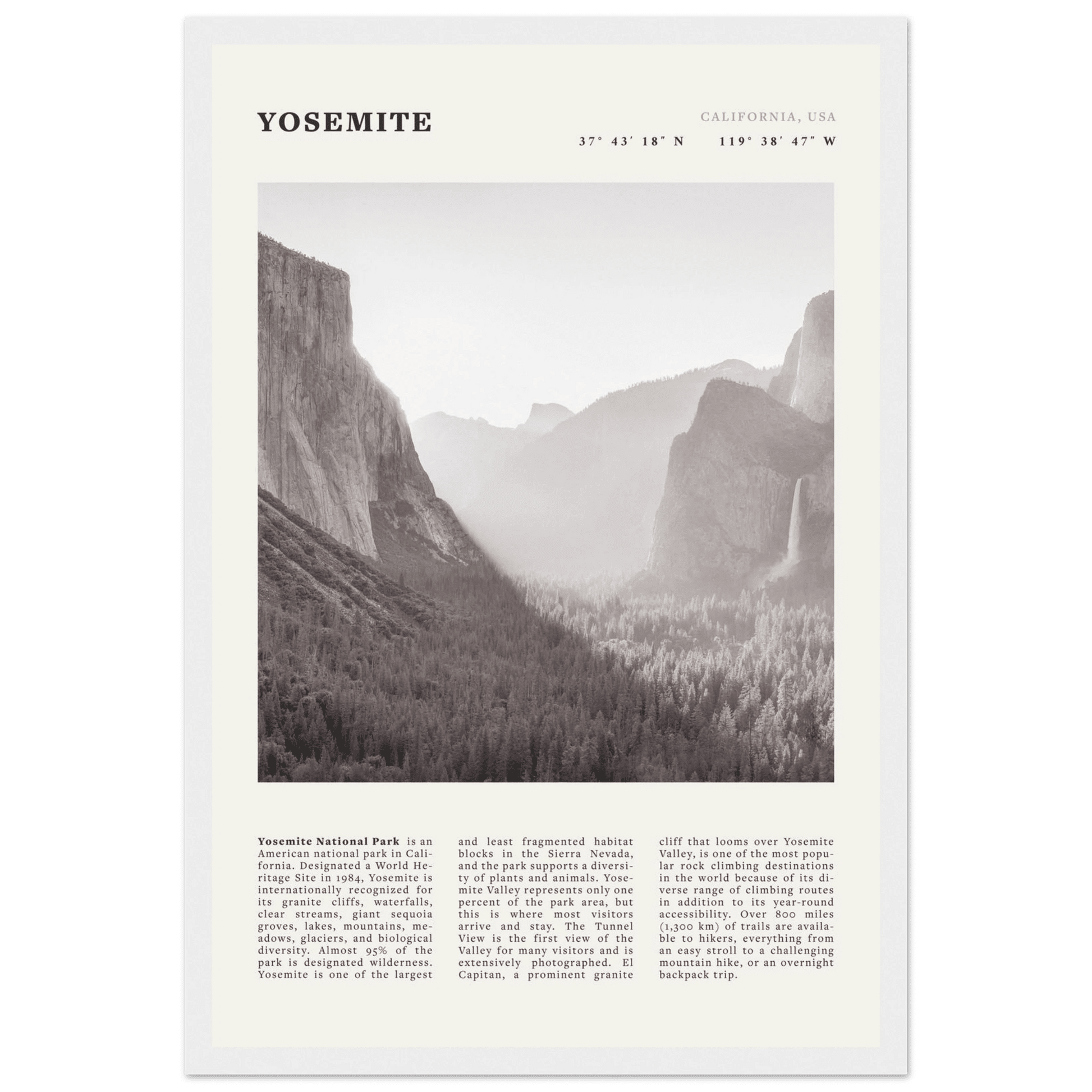 Yosemite Poster | Black & White National Park Wall Art | California Nature Print - Evergreen Posters