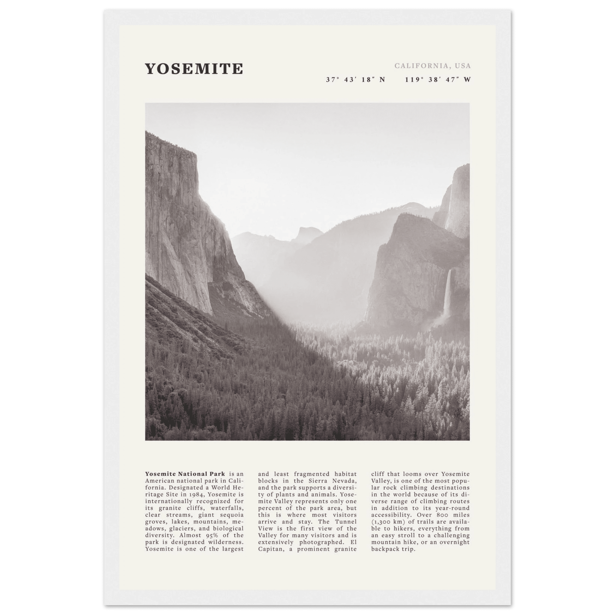 Yosemite Poster | Black & White National Park Wall Art | California Nature Print - Evergreen Posters