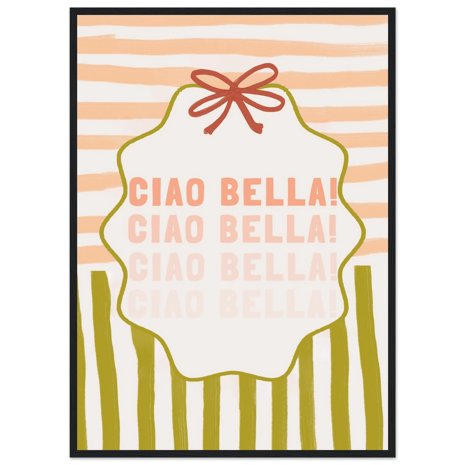Ciao Bella Poster | Italian Typography Wall Art | Retro Stripe Bow Print | Cute Room Decor - Evergreen Posters