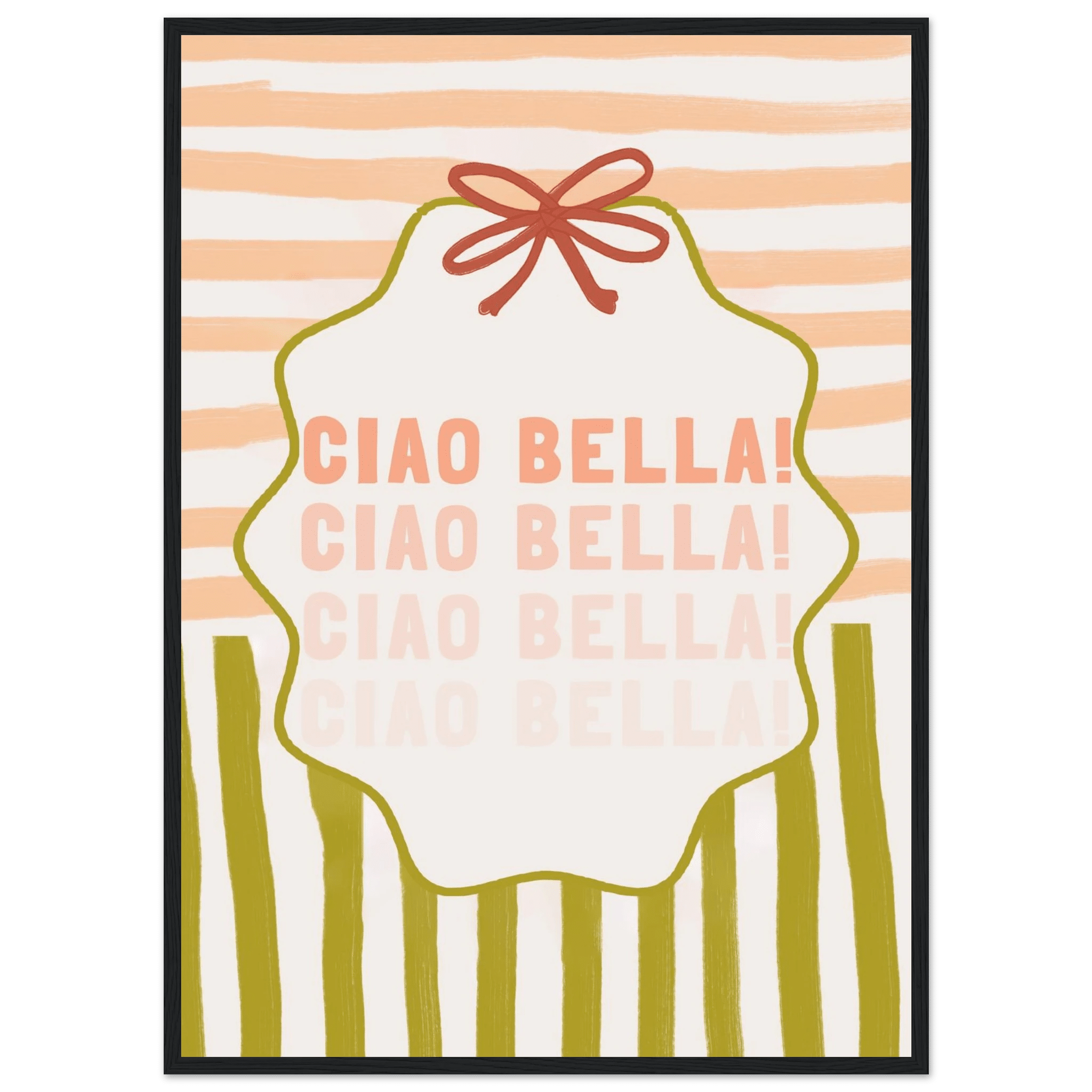 Ciao Bella Poster | Italian Typography Wall Art | Retro Stripe Bow Print | Cute Room Decor - Evergreen Posters