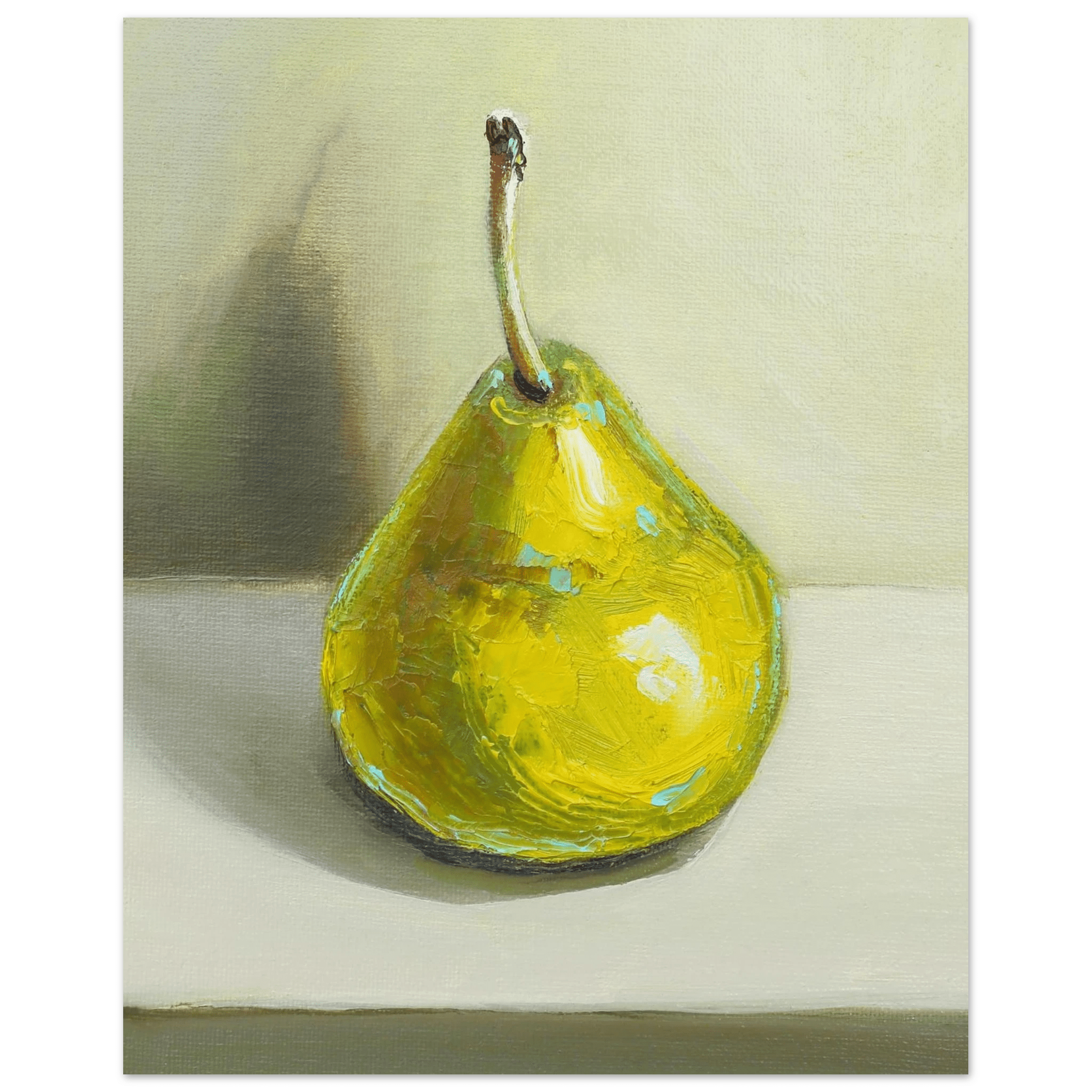 Pear Print | Green Pear Oil Painting Wall Art | Kitchen Poster - Evergreen Posters