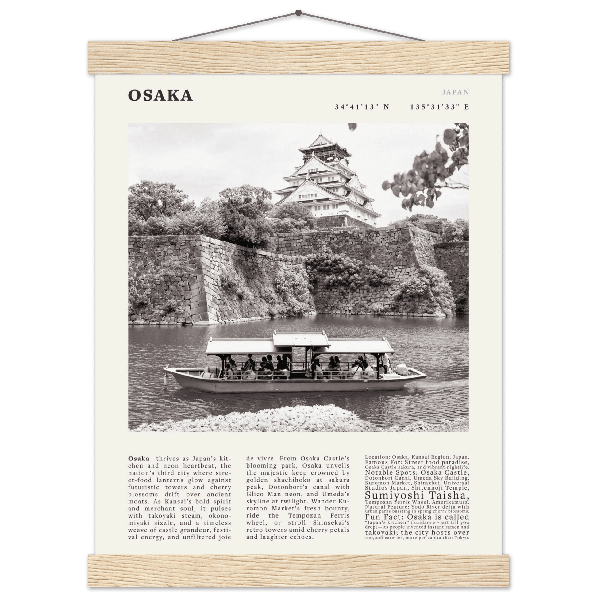 Osaka Poster Black and White – Vintage Osaka Castle Cherry Blossom Print (Digital & Printed Options) - Evergreen Posters