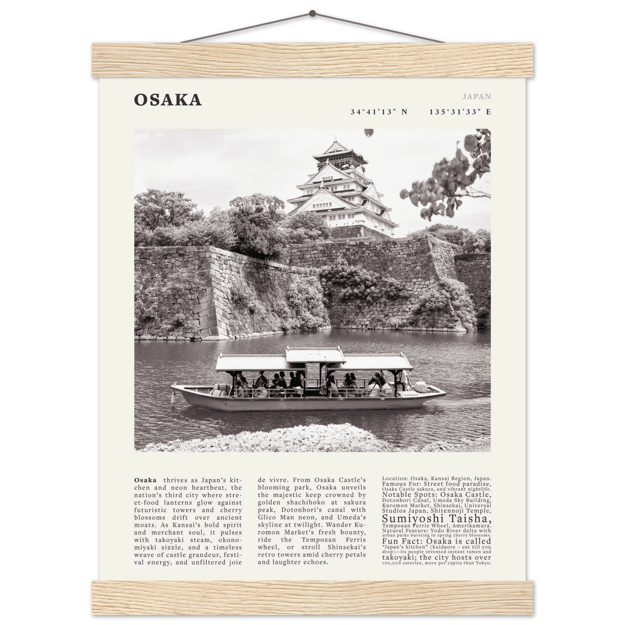 Osaka Poster Black and White – Vintage Osaka Castle Cherry Blossom Print (Digital & Printed Options) - Evergreen Posters