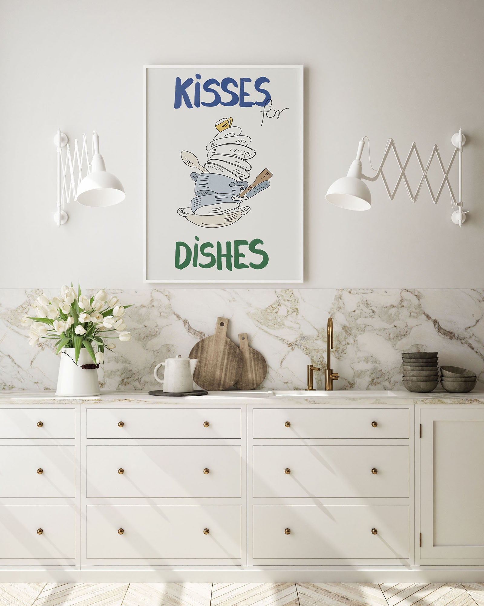 Kisses for Dishes Poster – Funny Kitchen Wall Art Print (Digital & Printed Options) - Evergreen Posters