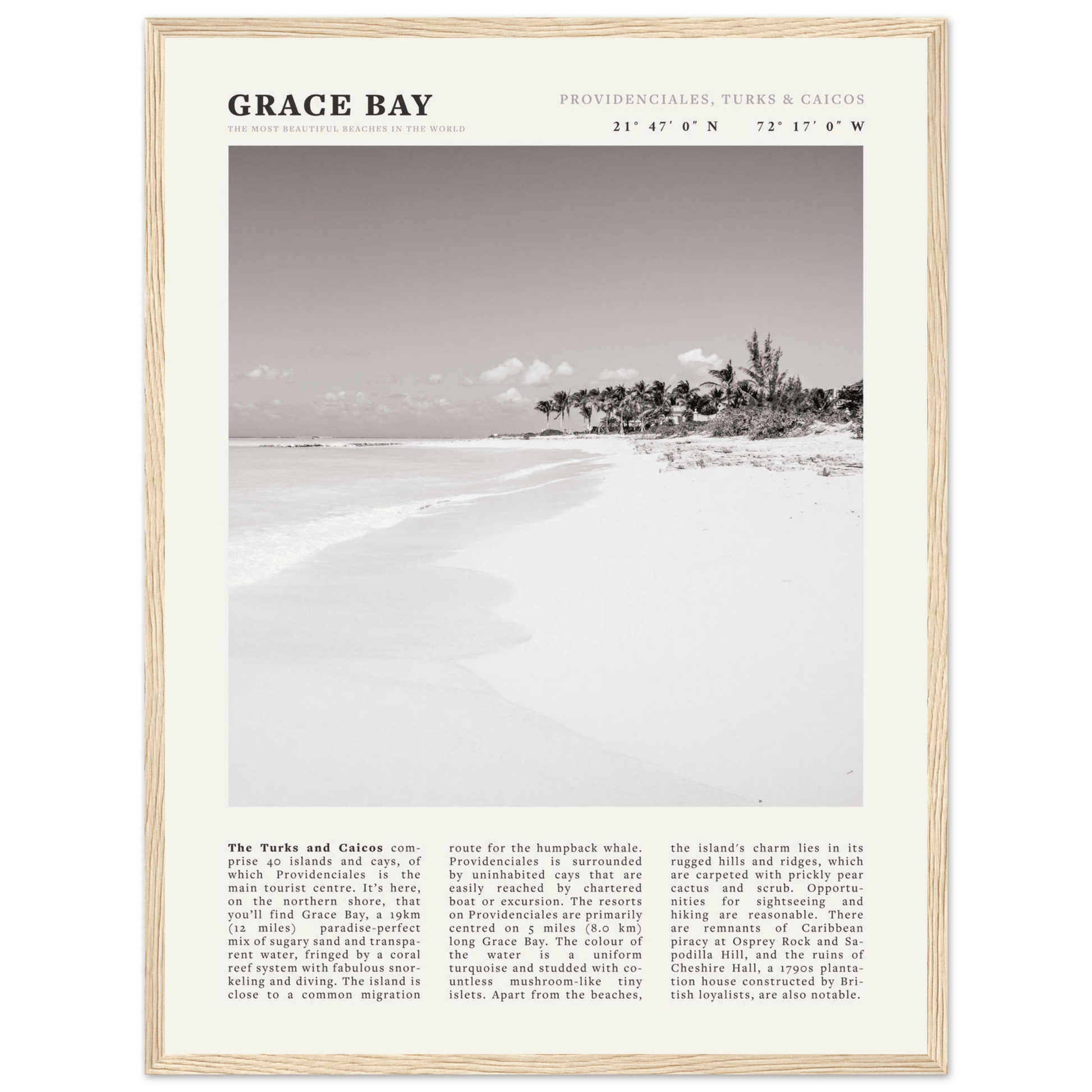 Grace Bay Poster | Black & White Turks & Caicos Wall Art | Caribbean Beach Print - Evergreen Posters
