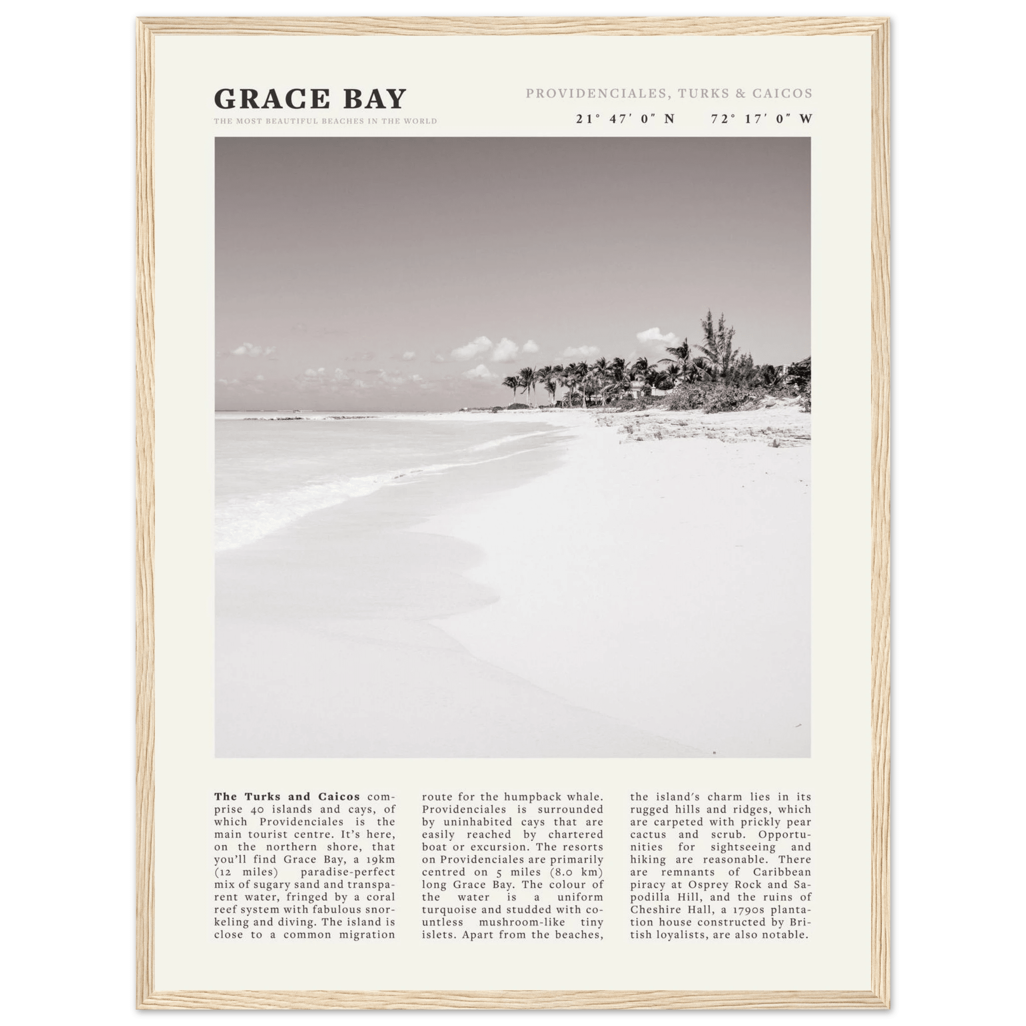 Grace Bay Poster | Black & White Turks & Caicos Wall Art | Caribbean Beach Print - Evergreen Posters