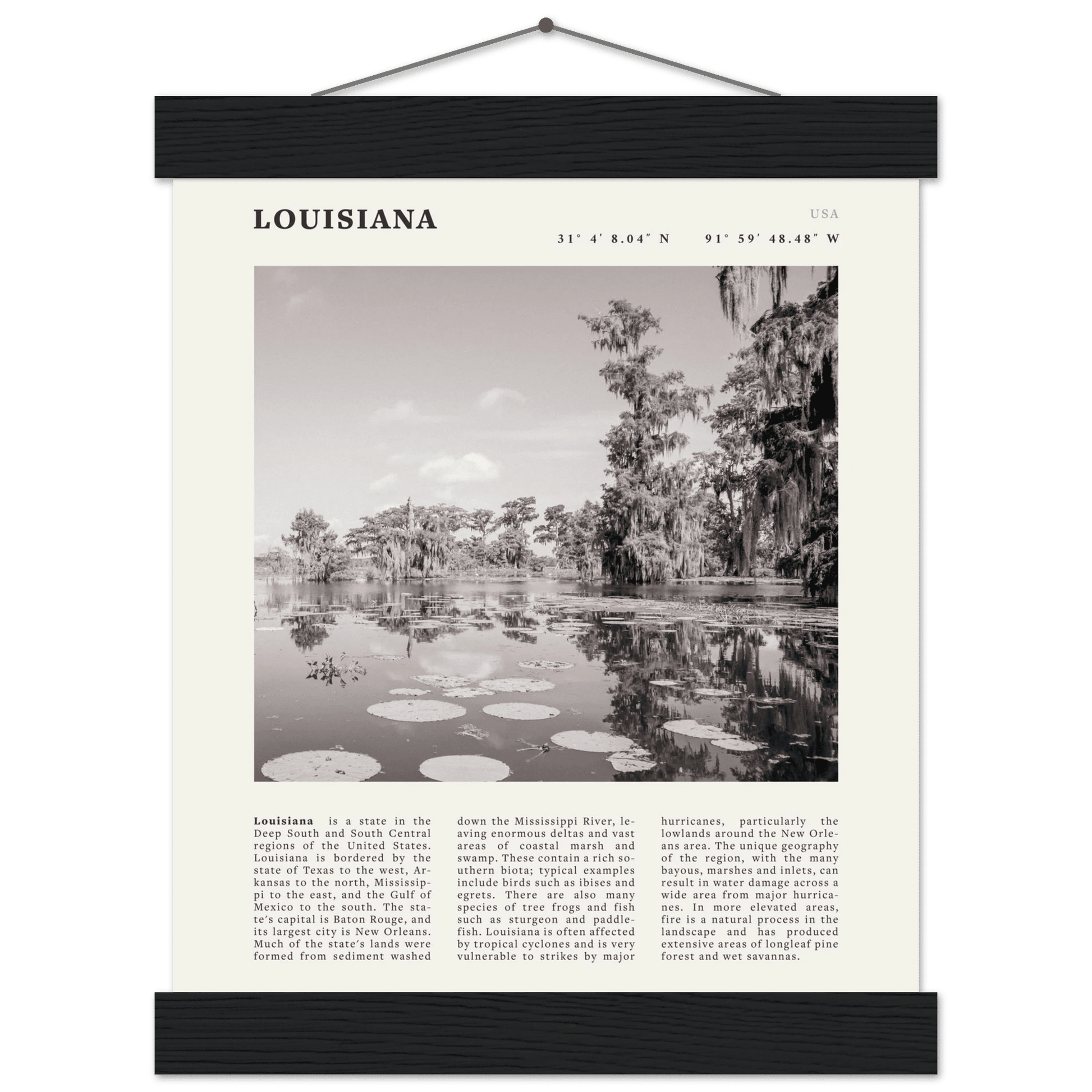 Louisiana Poster | Black & White Bayou Wall Art | Southern USA Travel Print Decor - Evergreen Posters