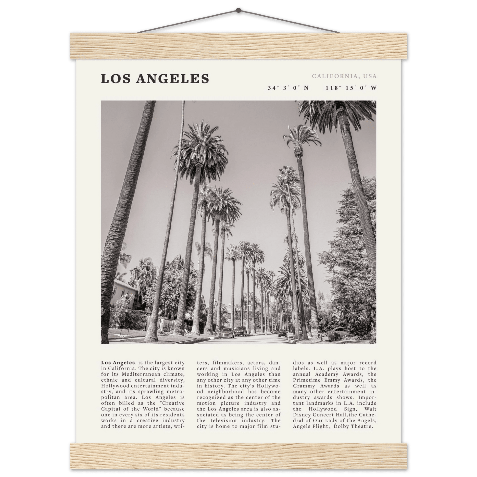 Los Angeles Poster | Black & White Palm Trees Wall Art | California Travel Print - Evergreen Posters