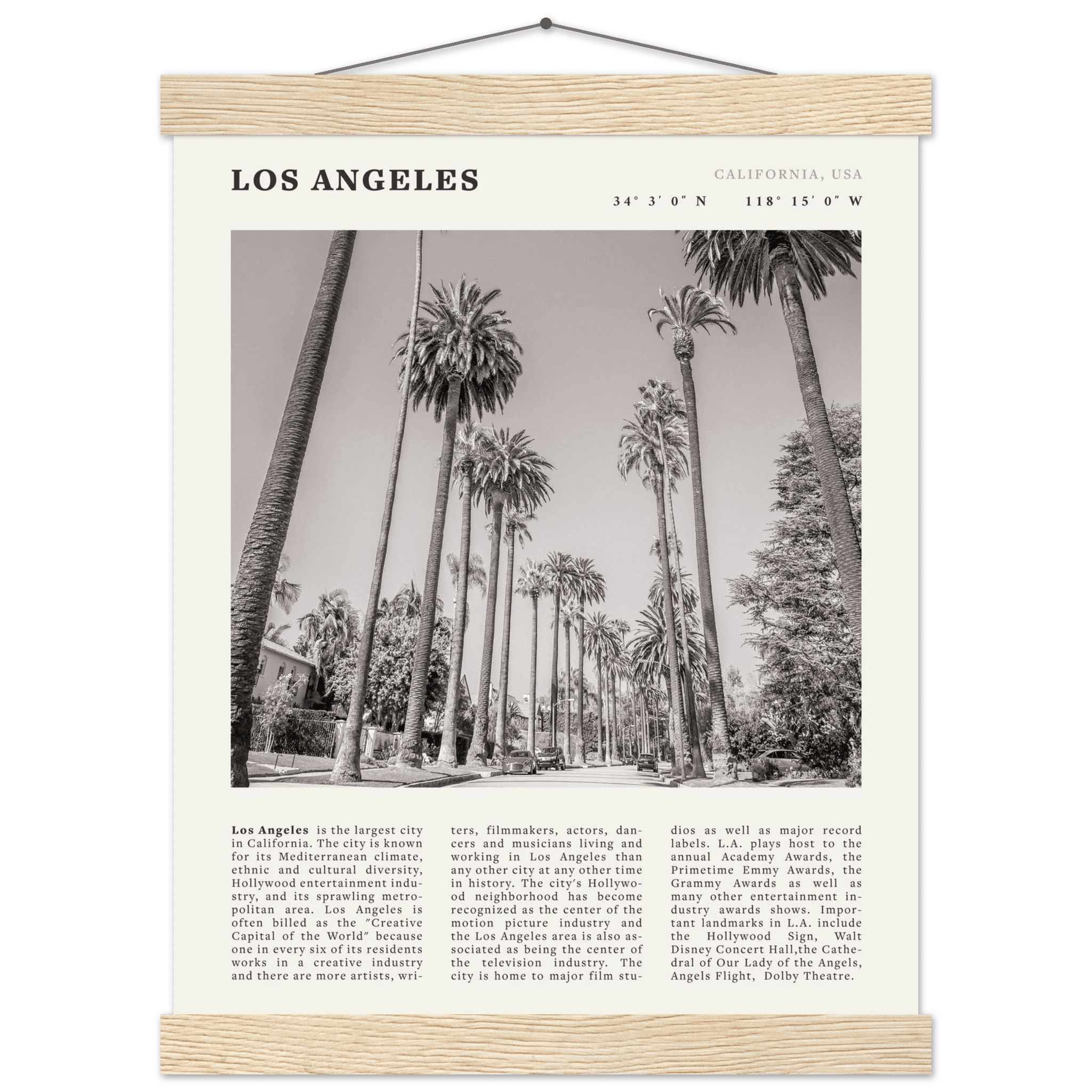 Los Angeles Poster | Black & White Palm Trees Wall Art | California Travel Print - Evergreen Posters