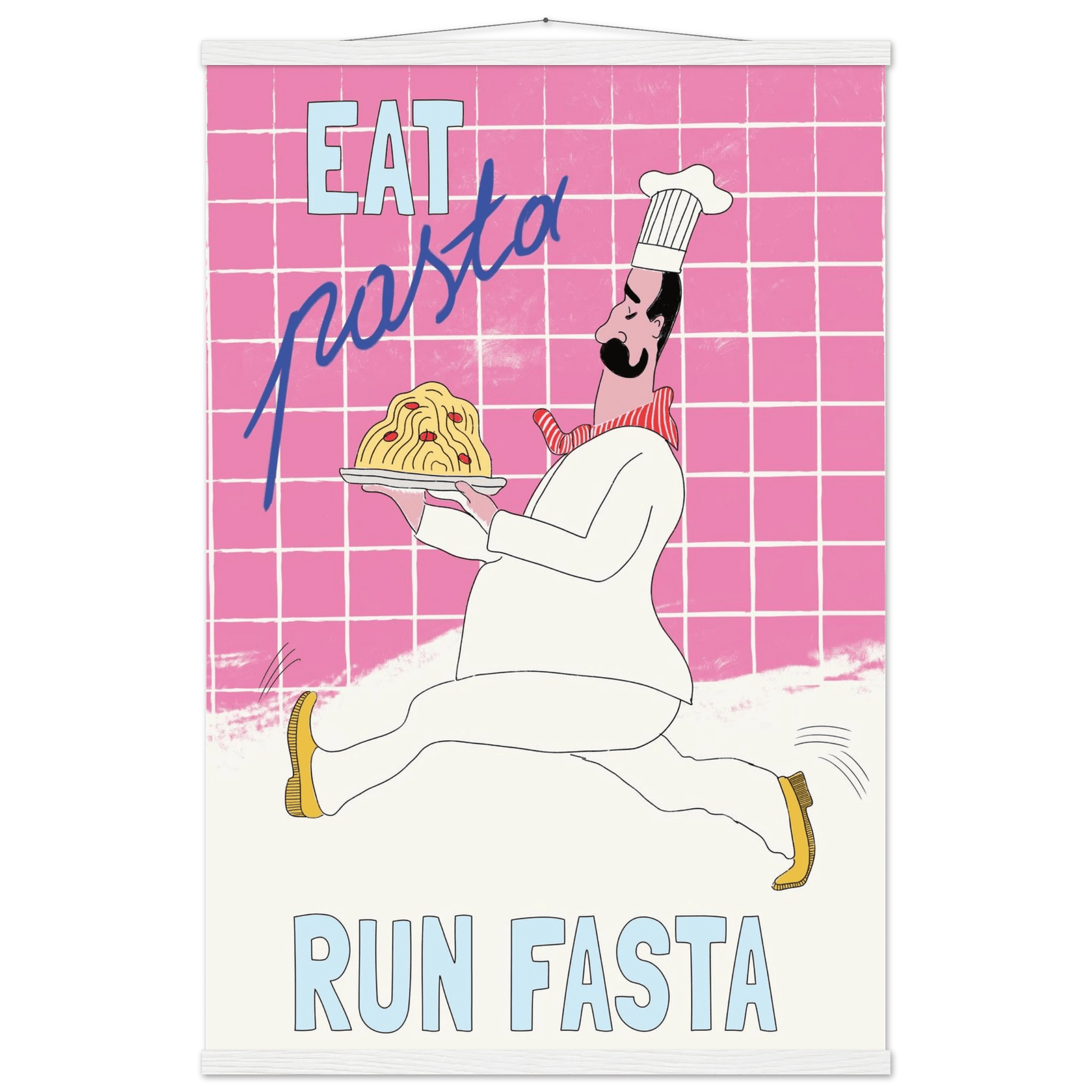 Eat Pasta Run Fasta Poster – Playful Kitchen Wall Art Print (Pink Edition) - Evergreen Posters