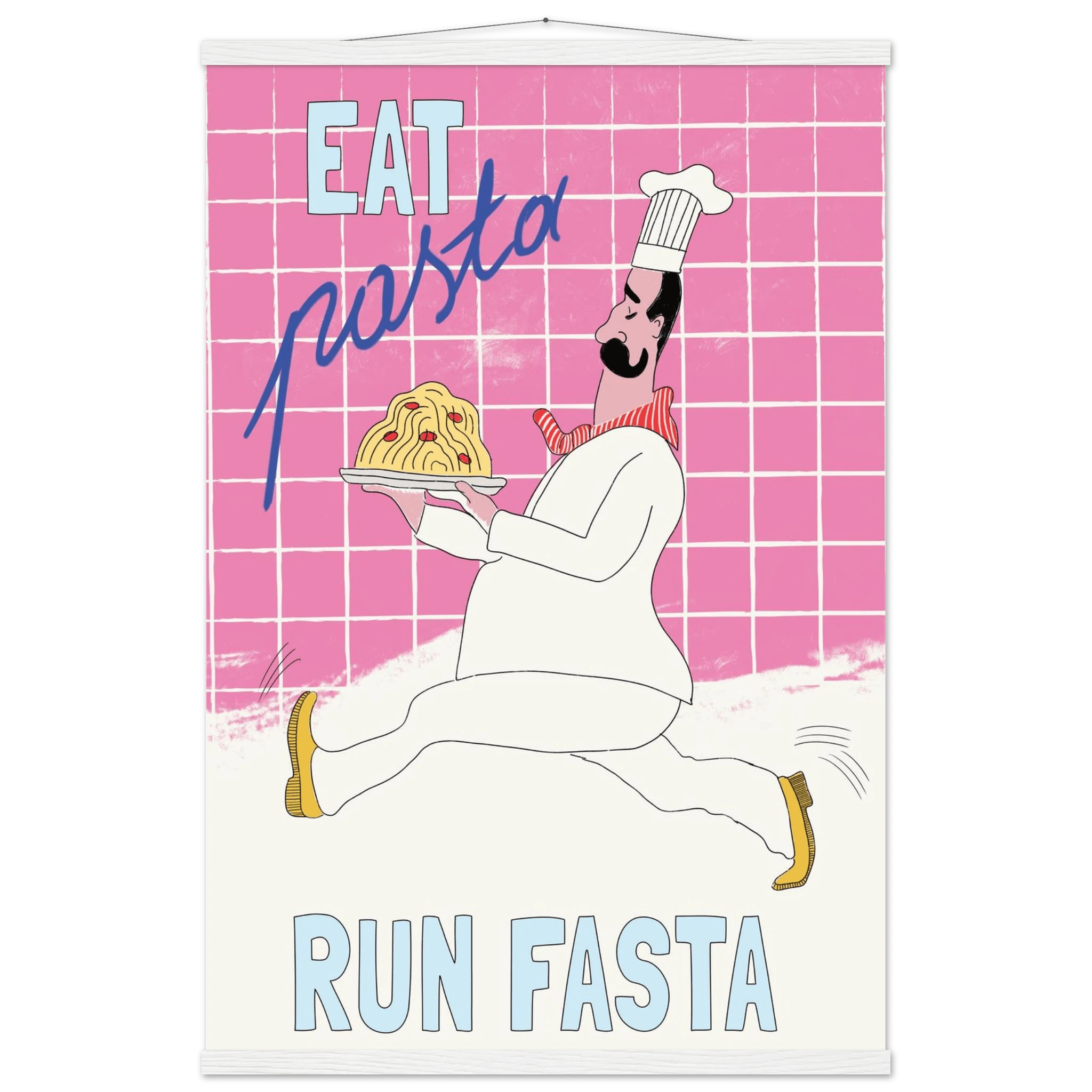 Eat Pasta Run Fasta Poster – Playful Kitchen Wall Art Print (Pink Edition) - Evergreen Posters