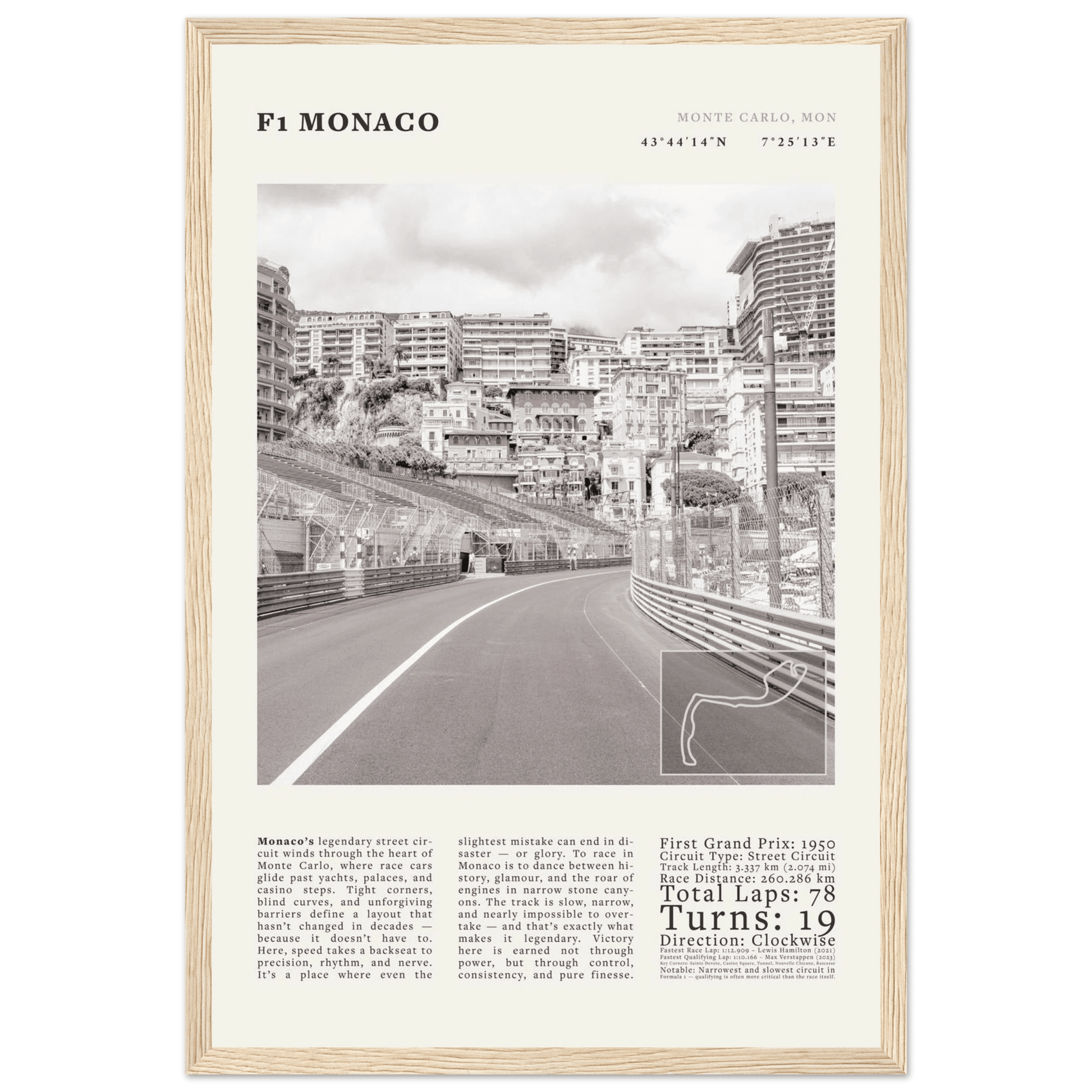 F1 Monaco Poster Black and White – Vintage Monte Carlo Street Circuit Print (Digital & Printed Options) - Evergreen Posters