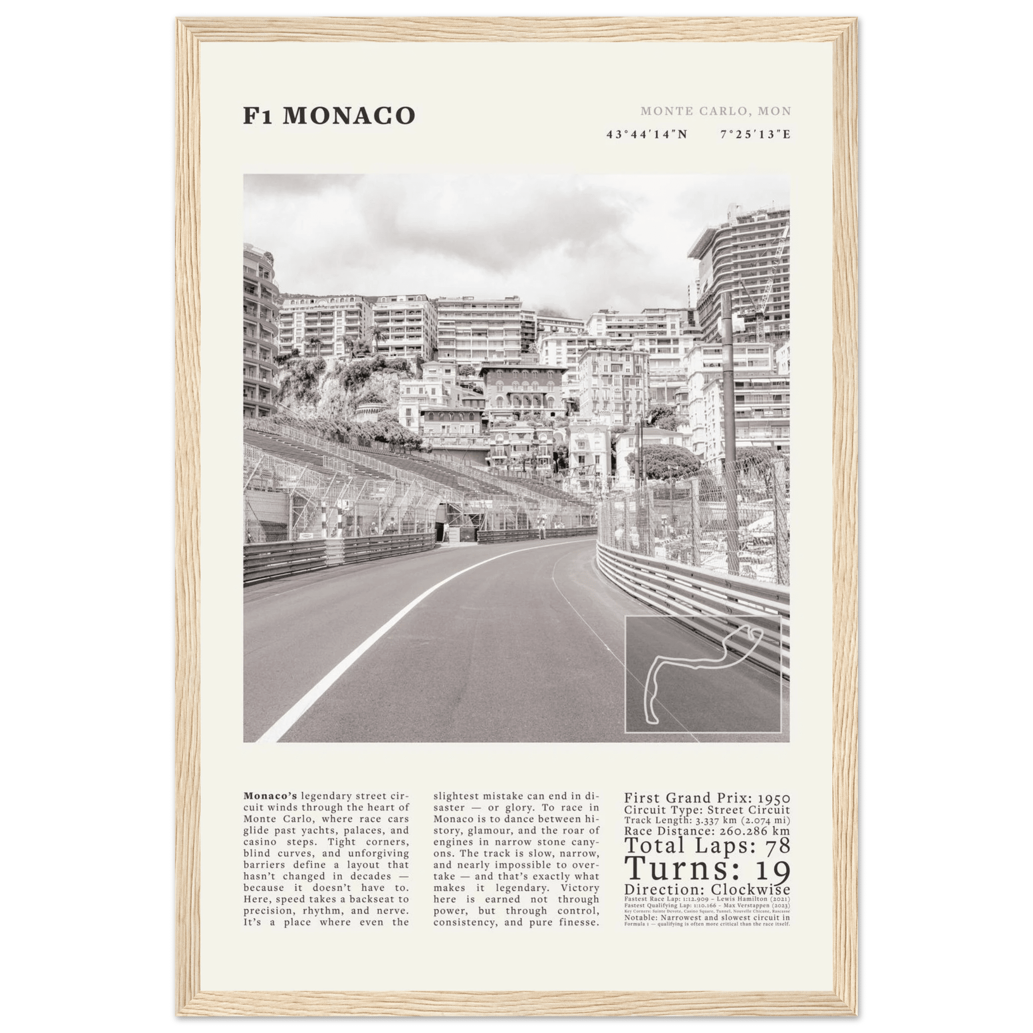 F1 Monaco Poster Black and White – Vintage Monte Carlo Street Circuit Print (Digital & Printed Options) - Evergreen Posters