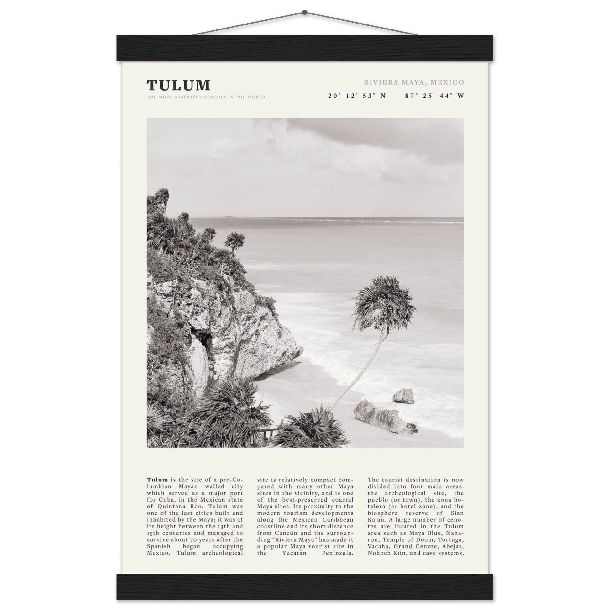 Tulum Poster | Black & White Riviera Maya Mexico Wall Art | Beach Travel Print - Evergreen Posters
