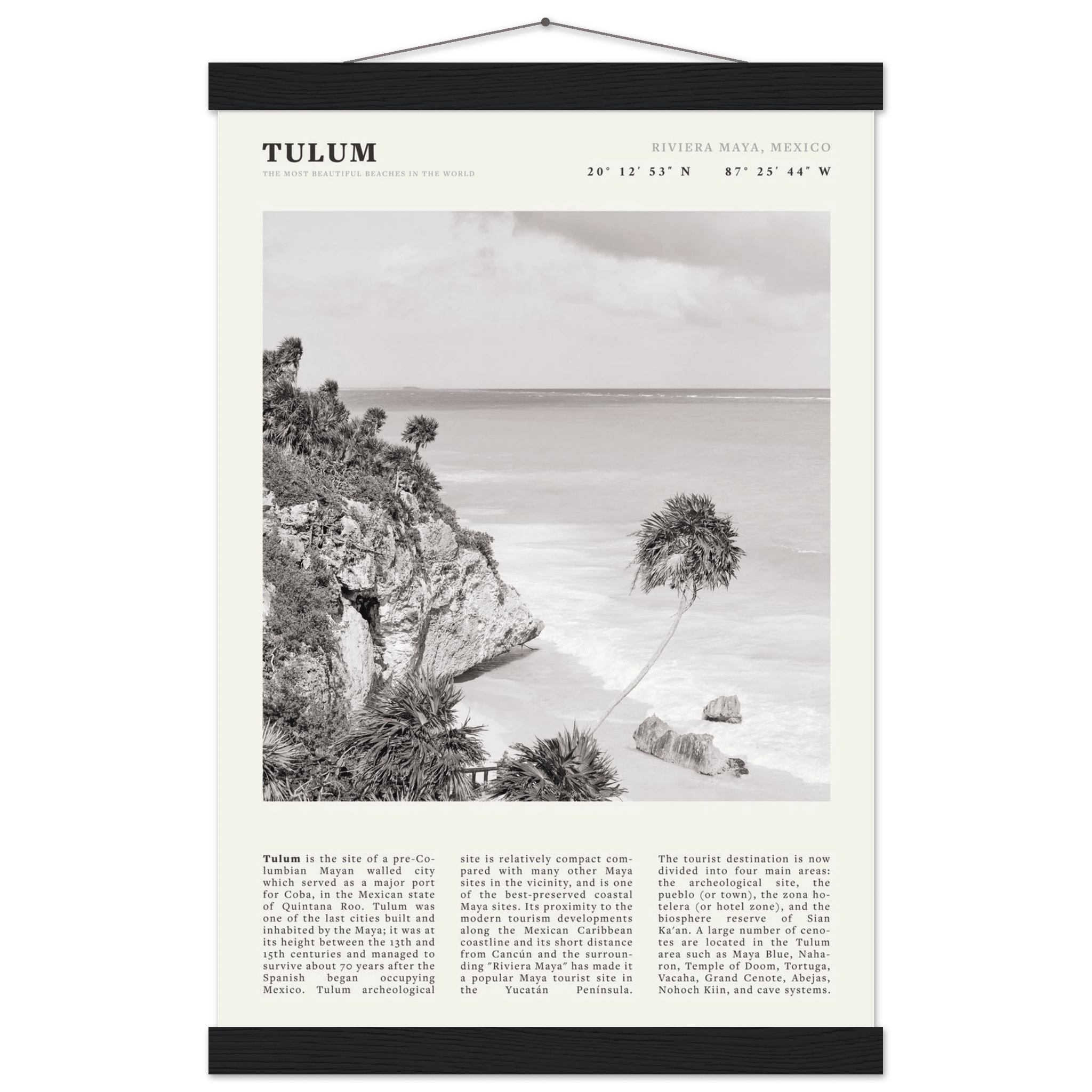 Tulum Poster | Black & White Riviera Maya Mexico Wall Art | Beach Travel Print - Evergreen Posters