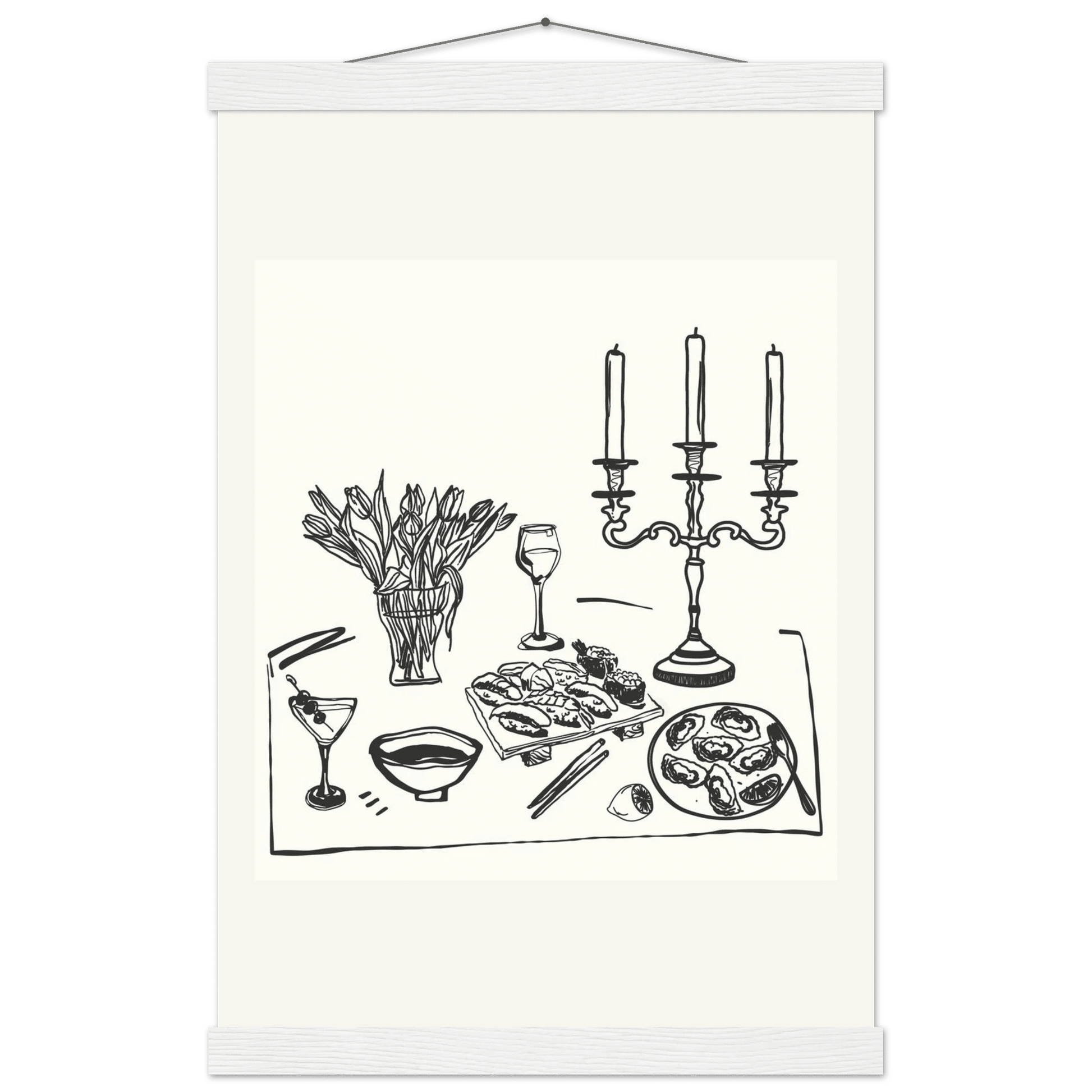 Fine Dining Table Print | Black Line Art Kitchen Wall Art | Elegant Dining Room Poster - Evergreen Posters