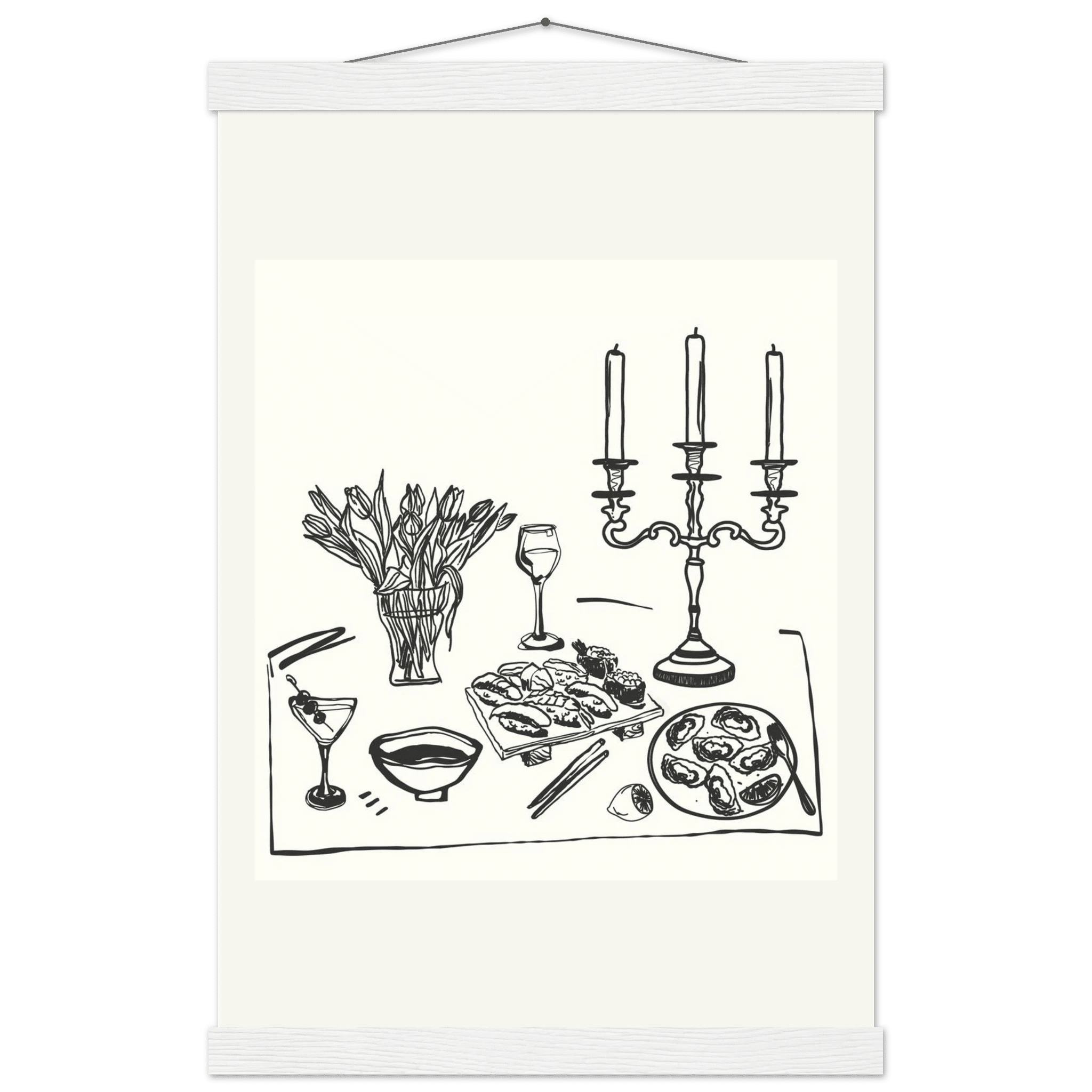 Fine Dining Table Print | Black Line Art Kitchen Wall Art | Elegant Dining Room Poster - Evergreen Posters