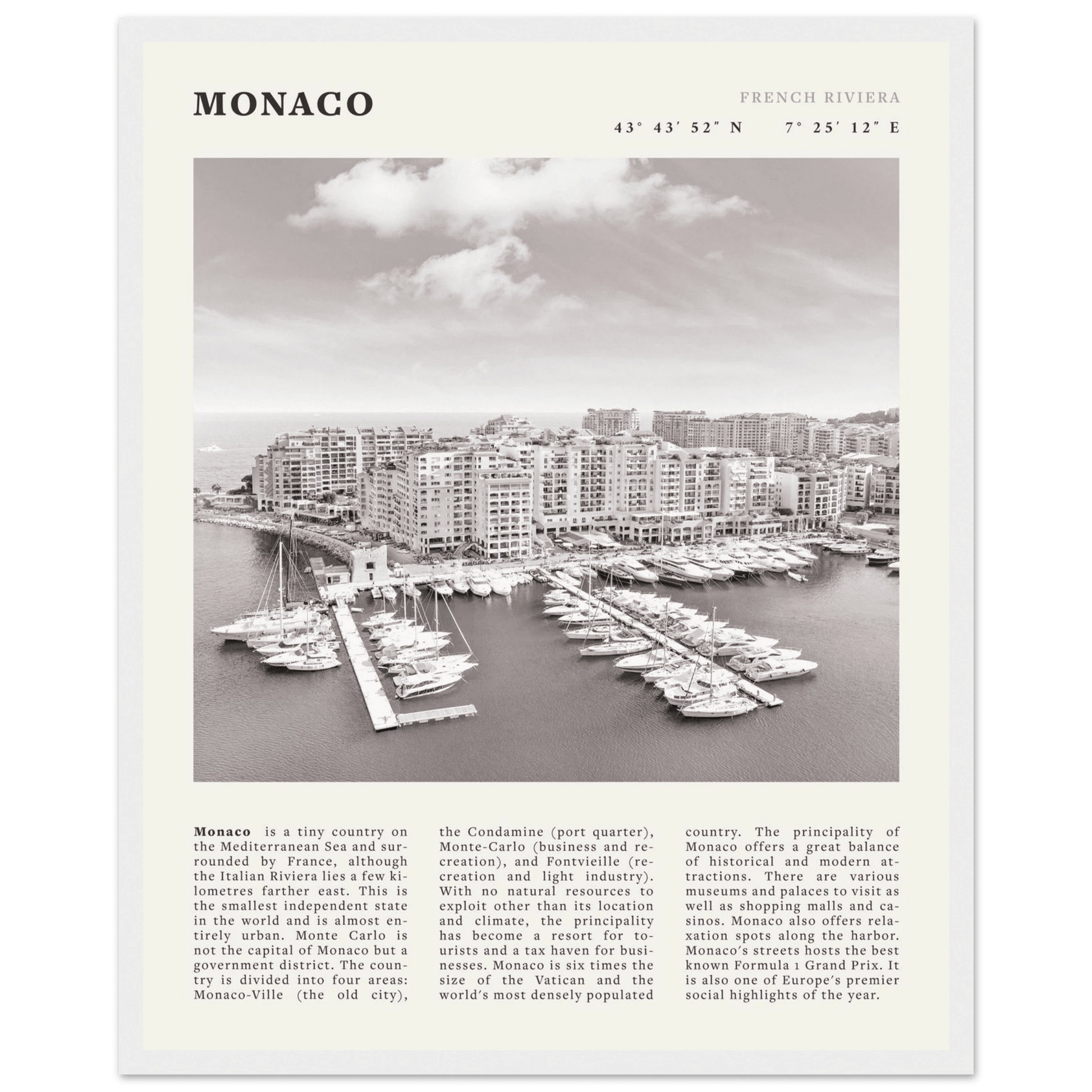 Monaco Poster Black and White – Vintage Monte Carlo Harbor Print (Digital & Printed Options) - Evergreen Posters