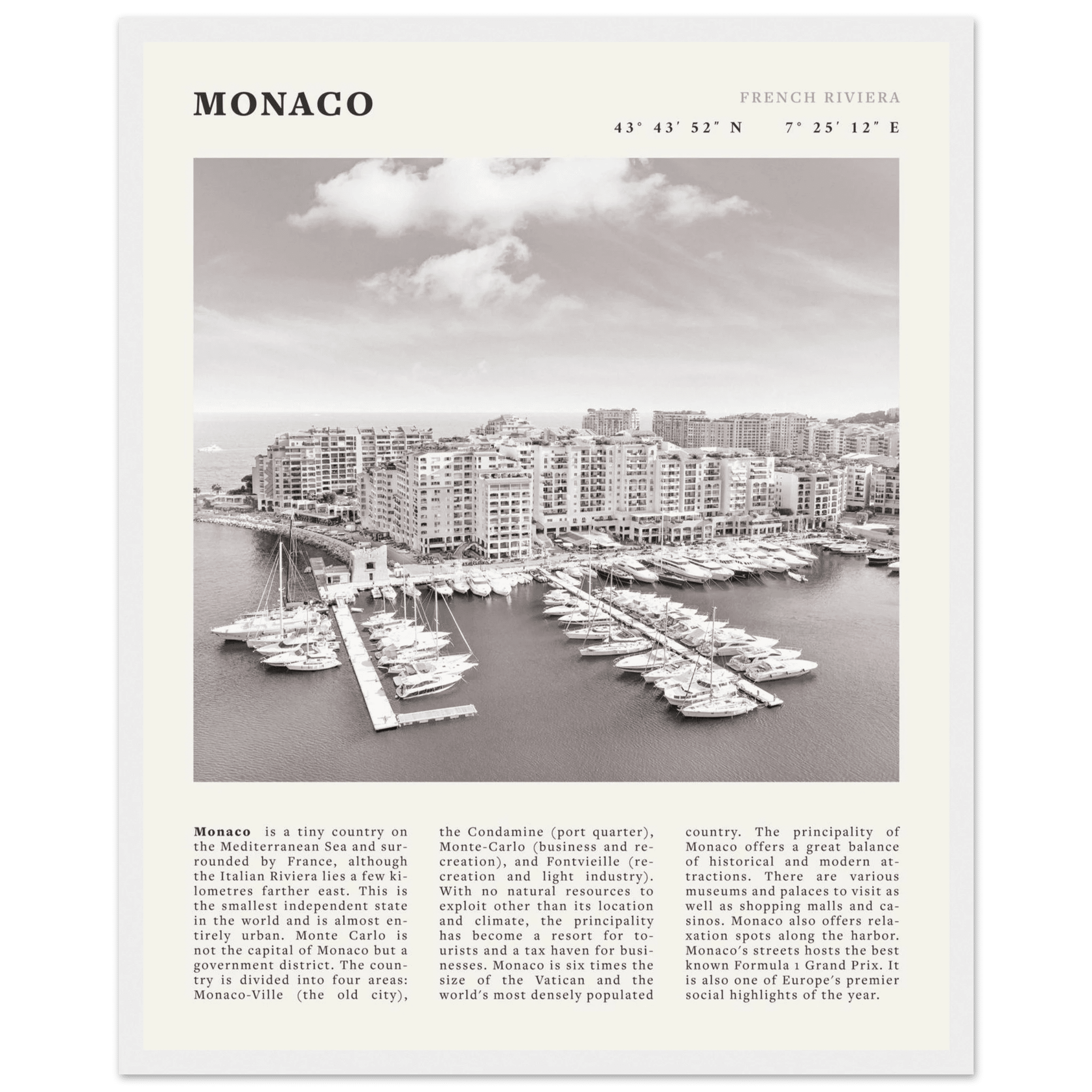 Monaco Poster Black and White – Vintage Monte Carlo Harbor Print (Digital & Printed Options) - Evergreen Posters