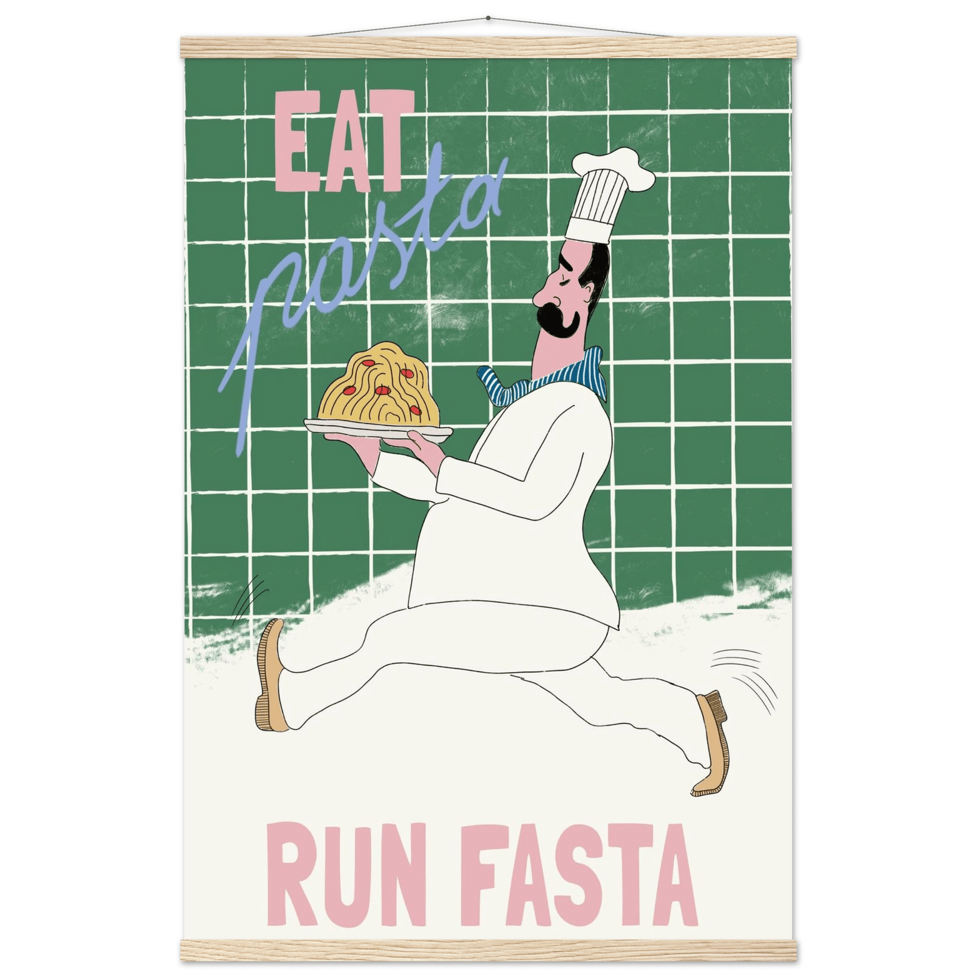 Eat Pasta Run Fasta Poster – Playful Kitchen Wall Art Print (Green Edition) - Evergreen Posters