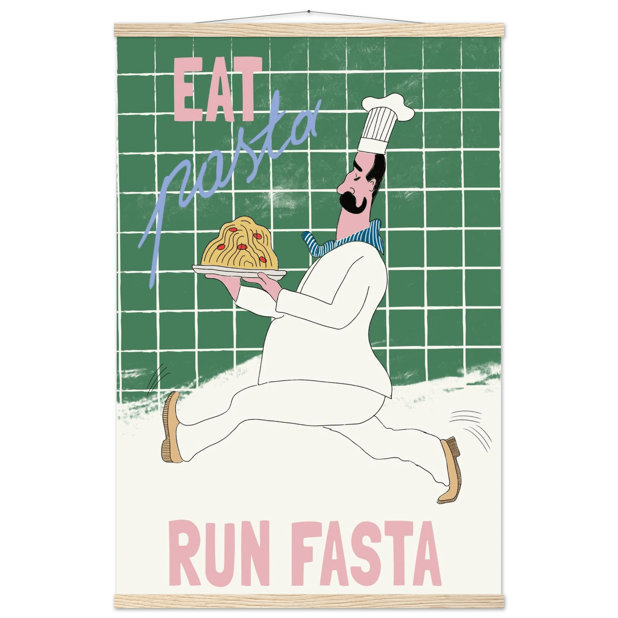 Eat Pasta Run Fasta Poster – Playful Kitchen Wall Art Print (Green Edition) - Evergreen Posters