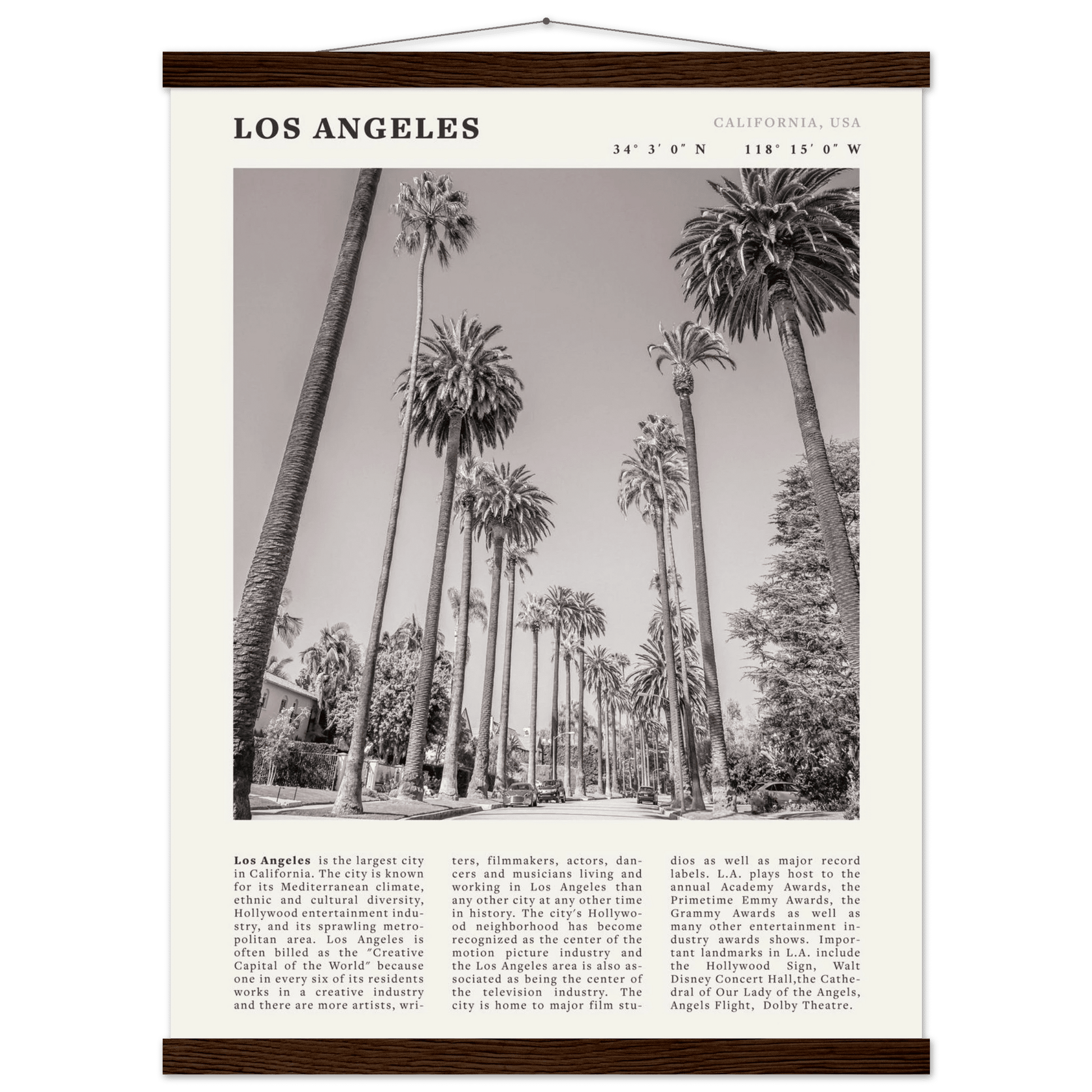 Los Angeles Poster | Black & White Palm Trees Wall Art | California Travel Print - Evergreen Posters