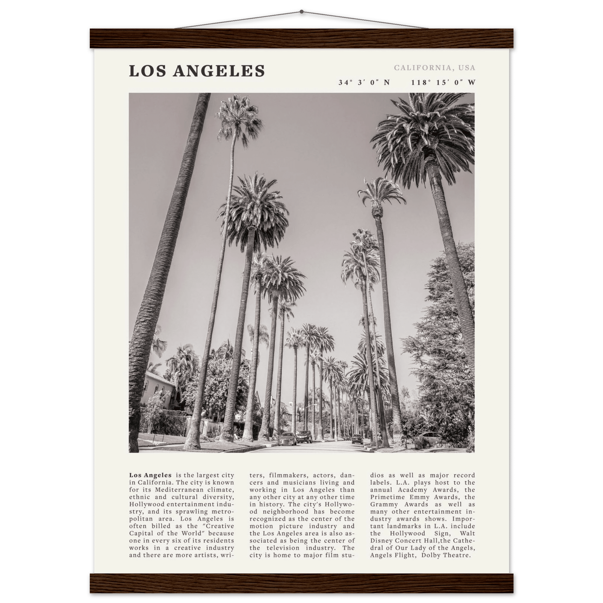 Los Angeles Poster | Black & White Palm Trees Wall Art | California Travel Print - Evergreen Posters
