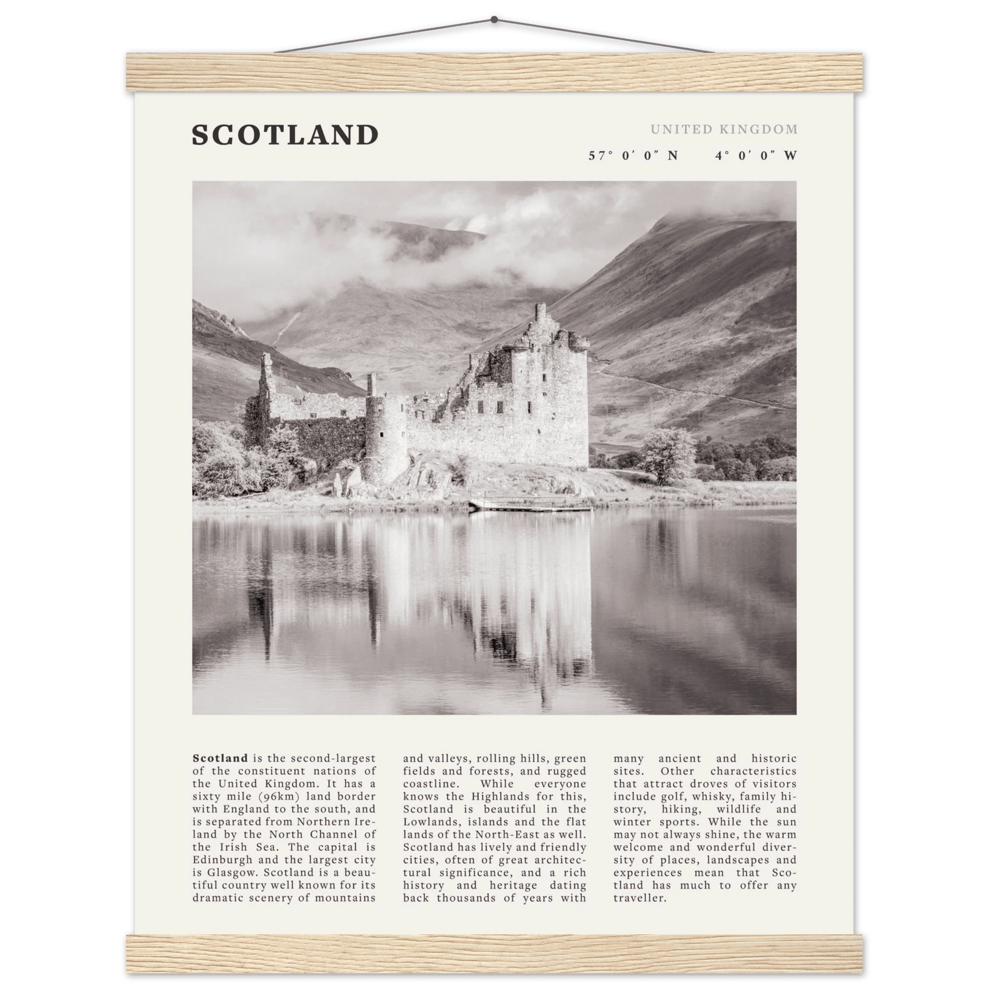Scotland Poster | Black & White Highland Castle Wall Art | UK Travel Print Decor - Evergreen Posters